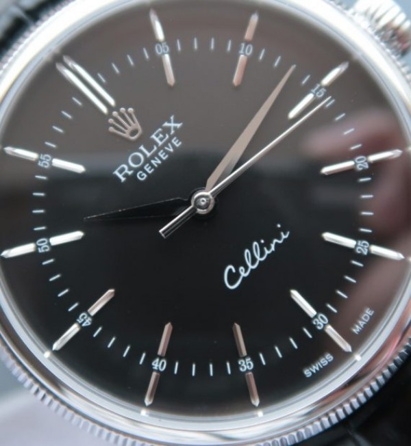 Replica Rolex MK Cellini Time 50509 SS Black Dial Leather Strap A3165 - Elite Watch Atelier