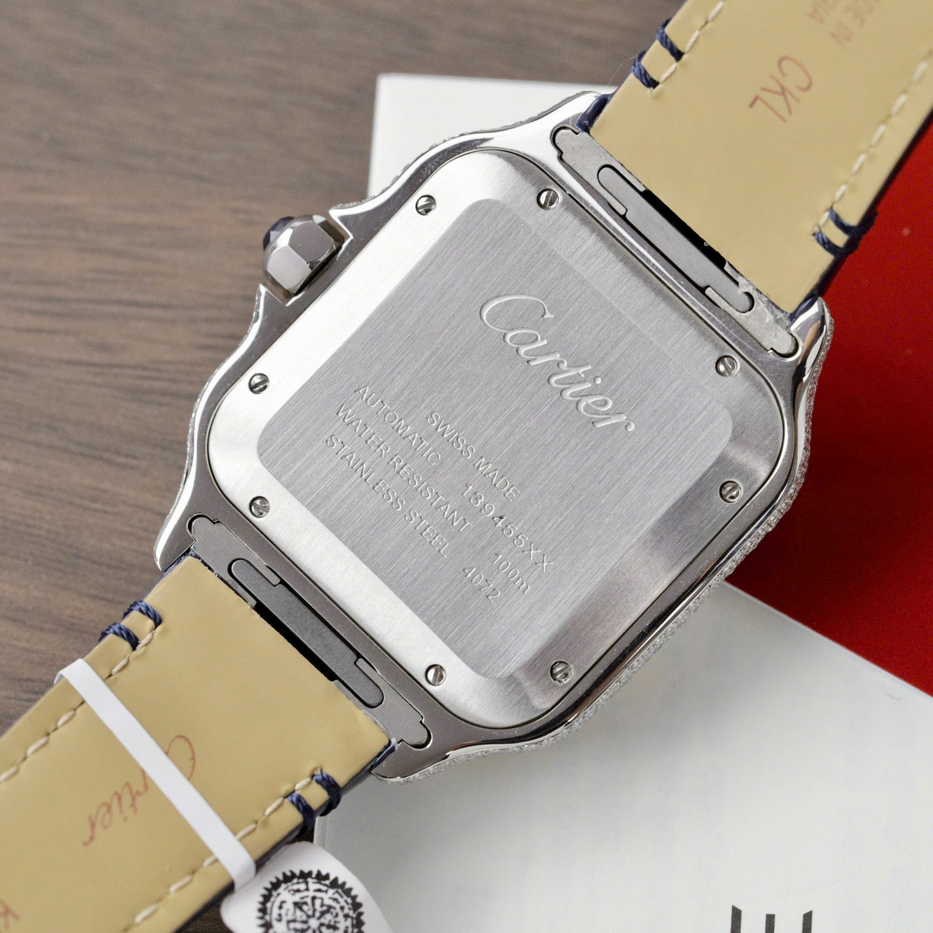 Cartier Santos Best Copies Watch Dial Blue Custom Diamonds Moissanite Hong Kong 39.8mm - Top club