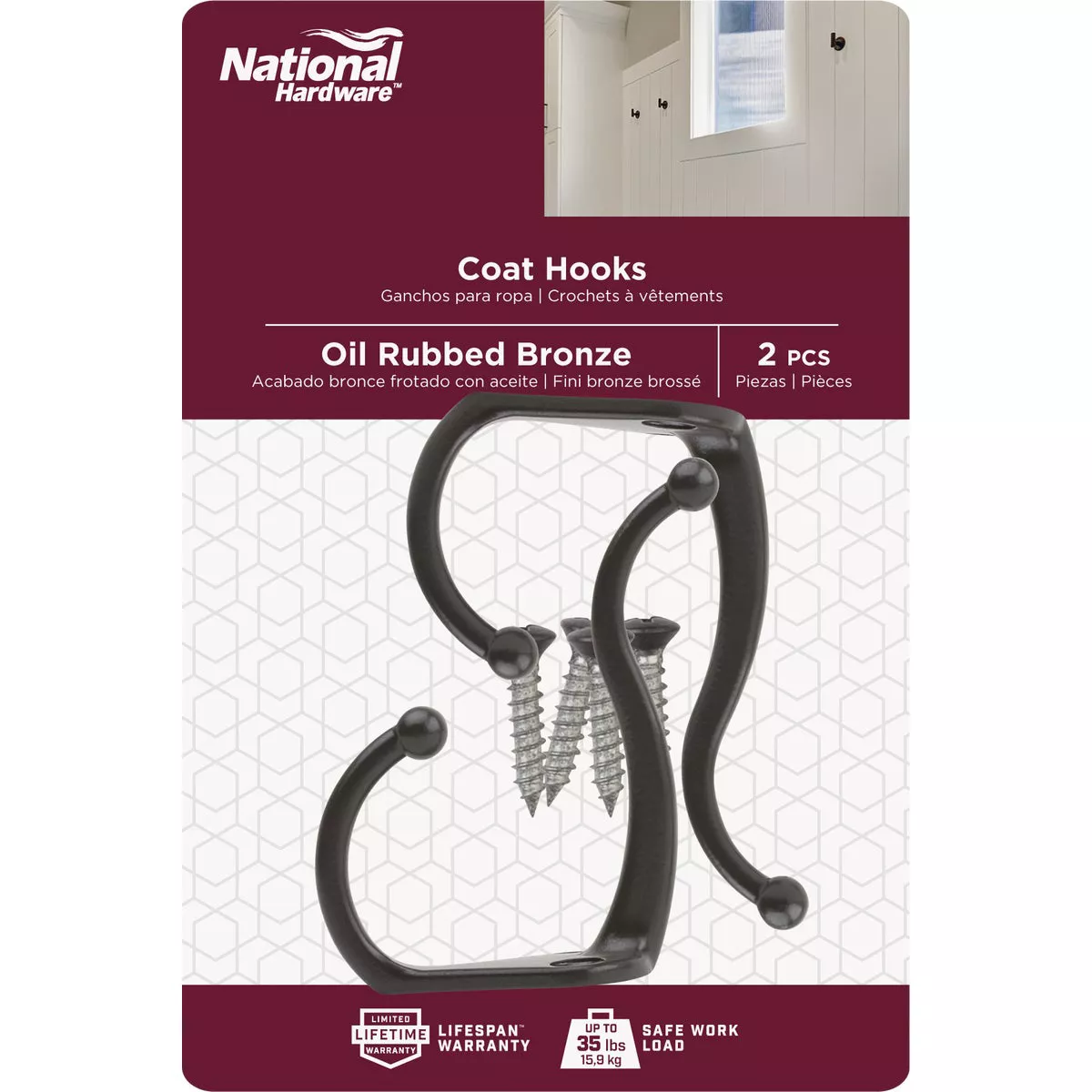 National Hardware Oil Rubbed Bronze Coat & Hat Hook (2-Pack)