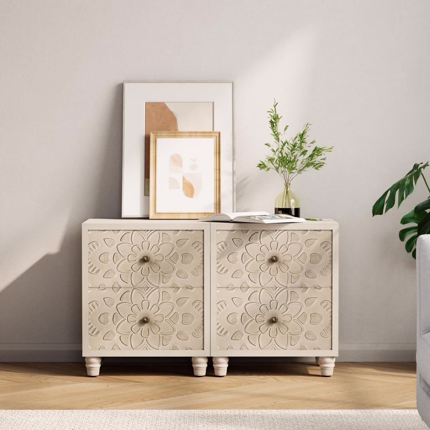 FOROUTIA Wooden Nightstand with 2 Drawers,Vintage MDF Bedside Tables with Storage - Image 7