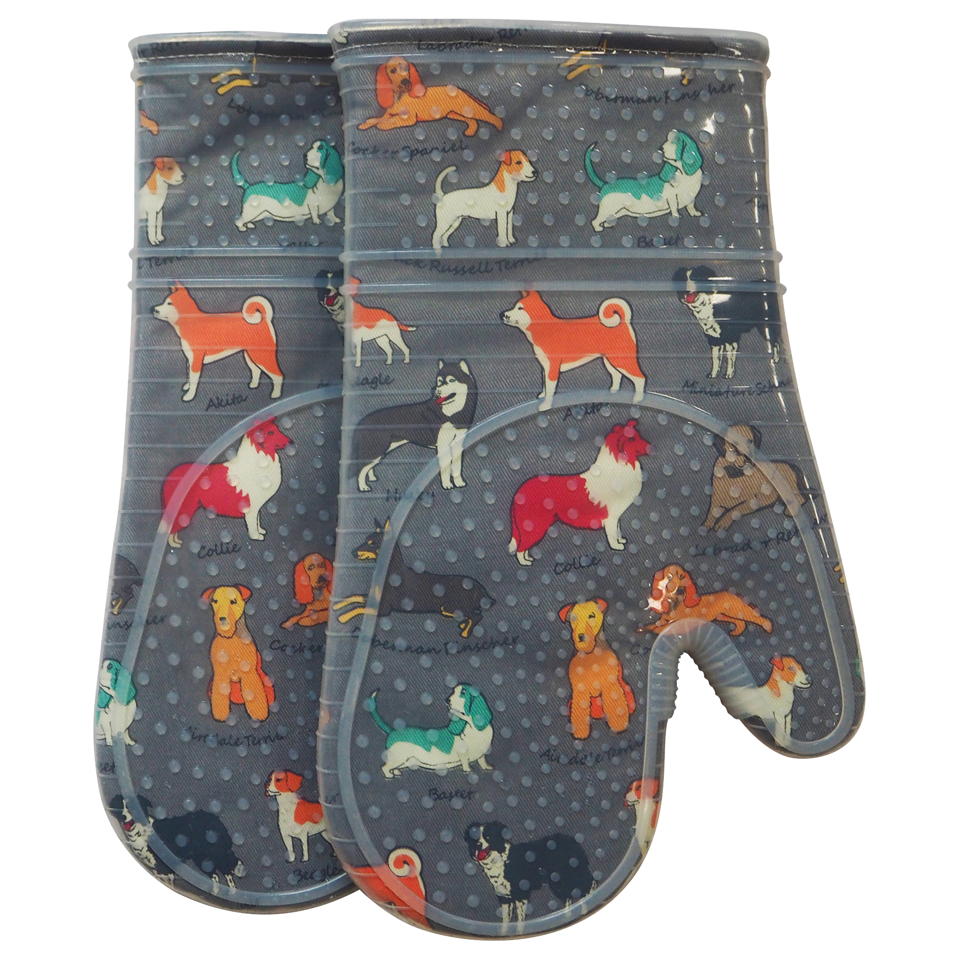 Blue Cactus Patterned Kitchen Anti-Slip Heat Resistant Oven Mitt Transparent Silicone Cotton Padding Printed Dishwasher Oven
