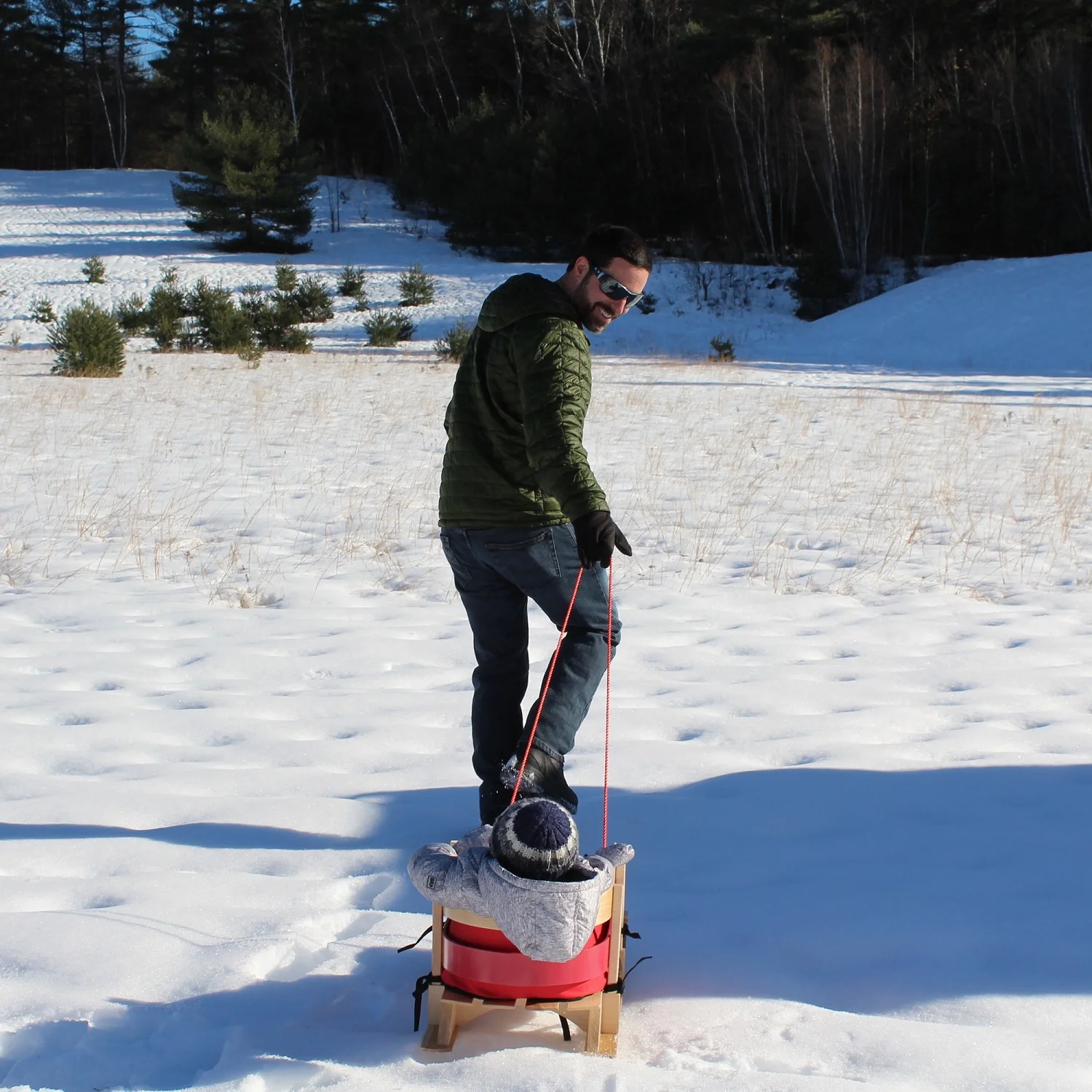 Flexible Flyer Baby Pull Sled. Wood Toddler To-Boggan. Wooden Sleigh for Kids - Image 5