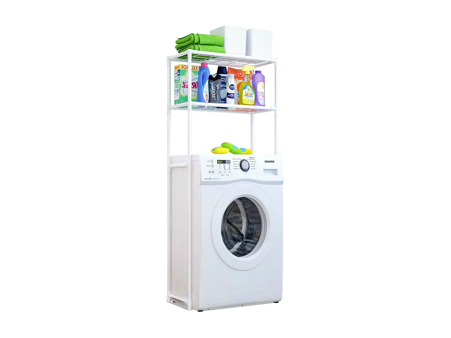 Etagère de salle de bain en métal blanc avec 2 étagères anti-obstacles 68x28x169cm 20Kg 7house