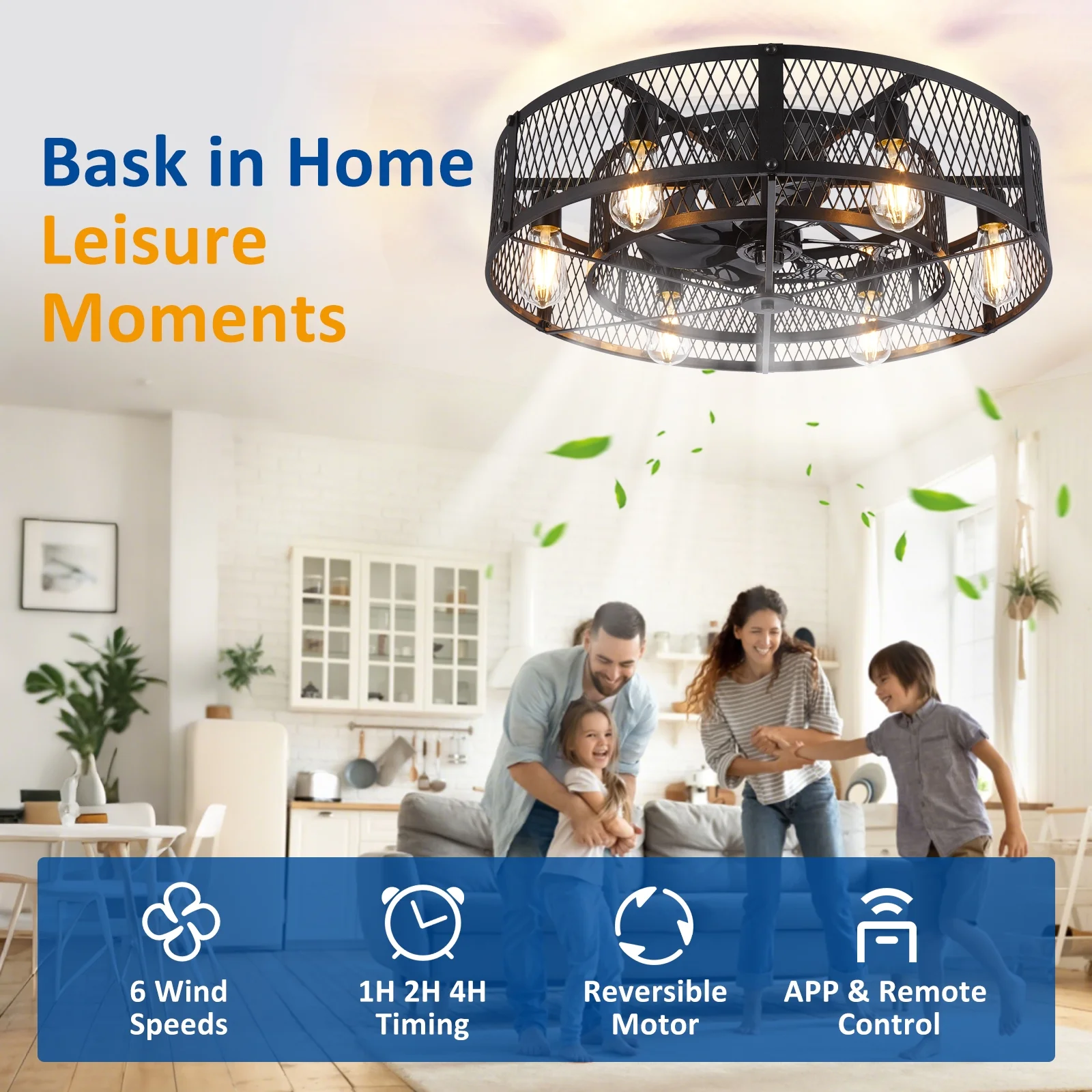 26-Inch Farmhouse Caged Ceiling Fan with Light, Remote & APP Control Quiet DC Motor E26 Bulbs Included Black