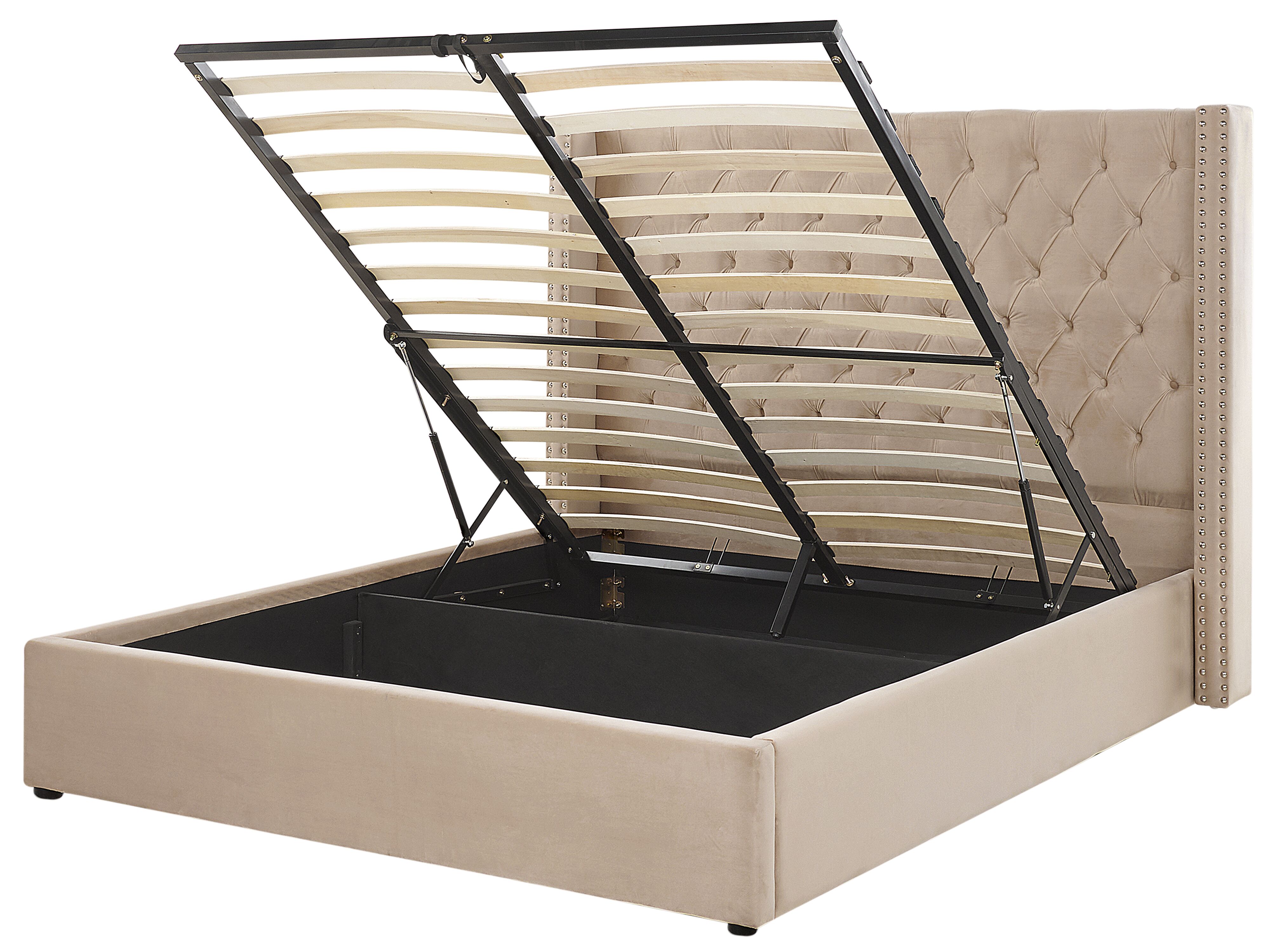 Ottoman Bed Velvet LUBBON 160 x 200 cm (EU King Size) Beige