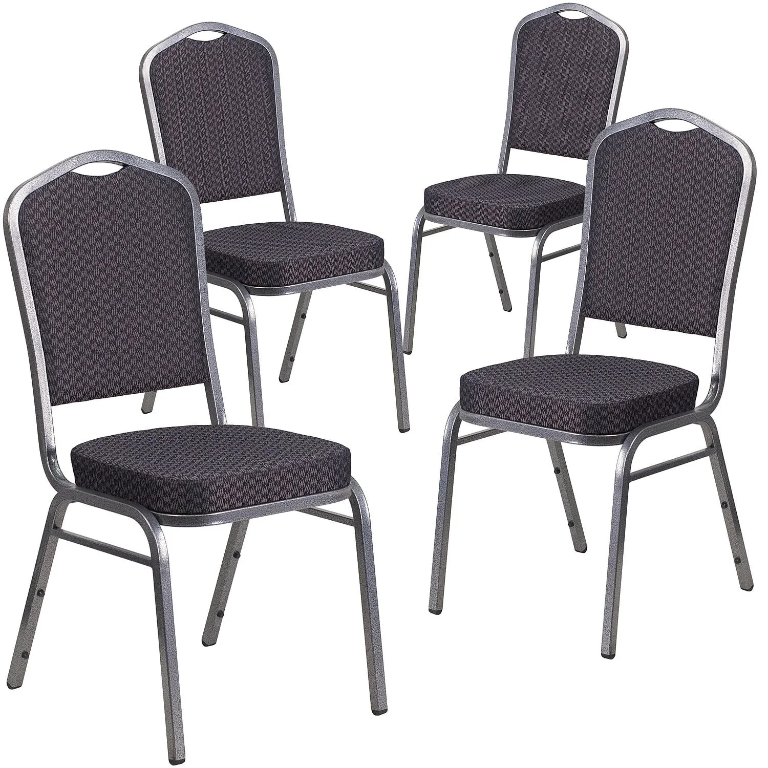 Flash Furniture 4 Pack HERCULES Series Crown Back Stacking Banquet Chair in Black Patterned Fabric - Gold Vein Frame - Image 8