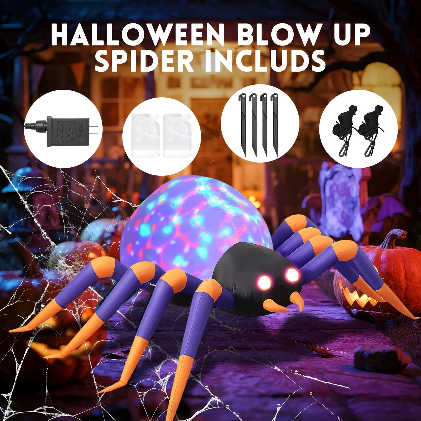 GVDV 8 FT Halloween Spider Inflatables Outdoor Decorations, Blow Up Yard Decoration with Built-in LED Lights for Holiday, Party, Yard, Garden - Image 4 GVDV 8 FT Halloween Spider Inflatables Outdoor Decorations, Blow Up Yard Decoration with Built-in LED Lights for Holiday, Party, Yard, Garden - Image 4