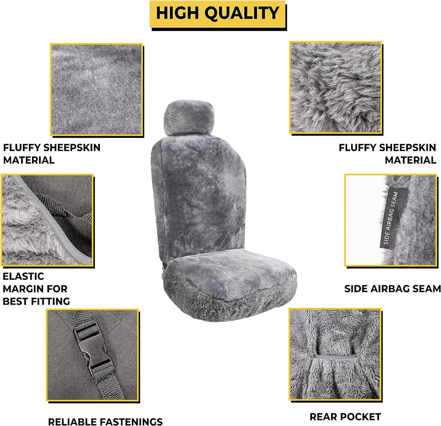 Zone Tech Genuine Sheepskin Ivory Car Seat Cover, Fluffy Luxury Wool Front Seat Covers, Universal Fits Car, Truck, SUV, & Van - Image 13