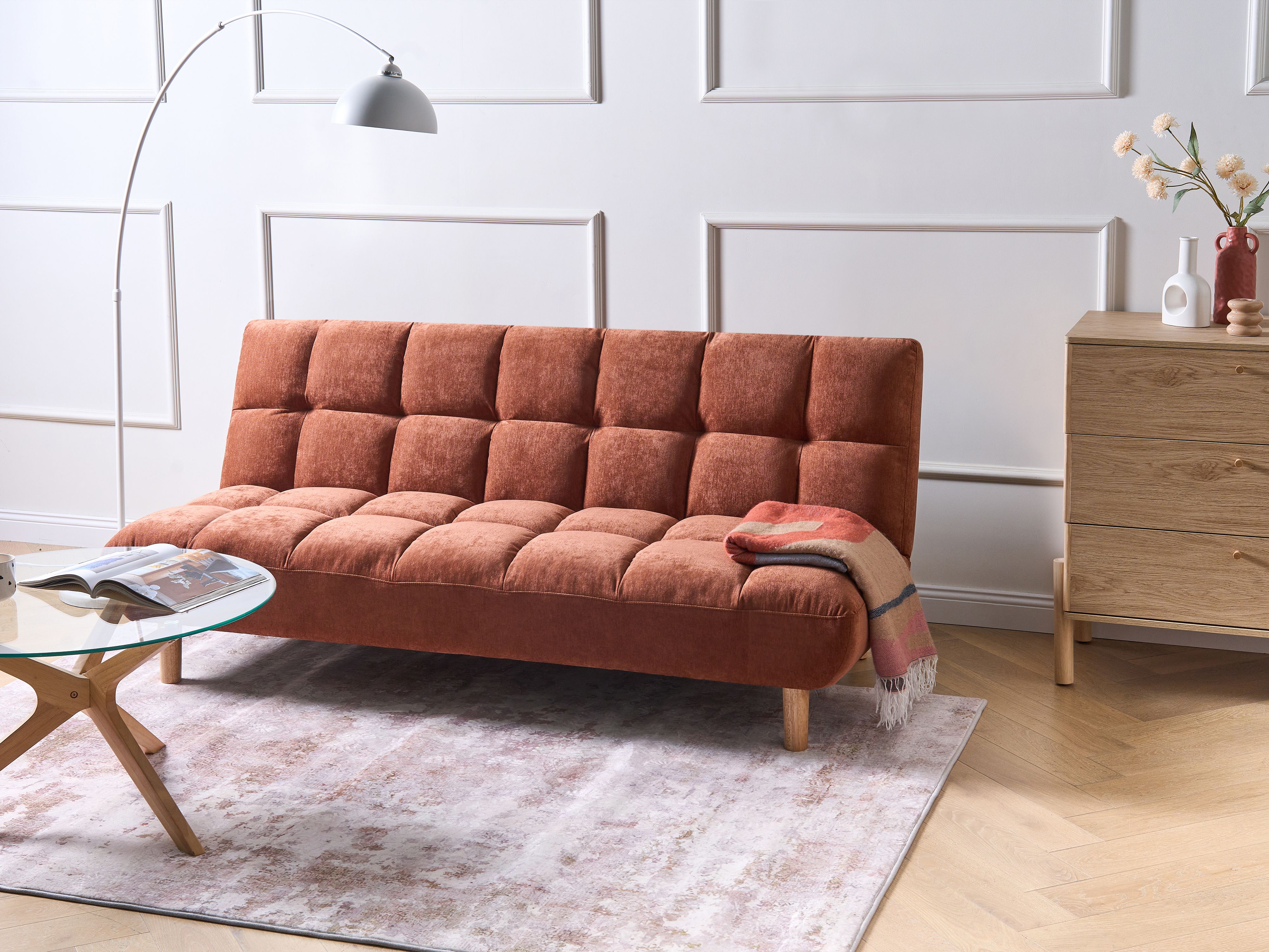 Sofa Bed 2 Seater RISOR Fabric Golden Brown