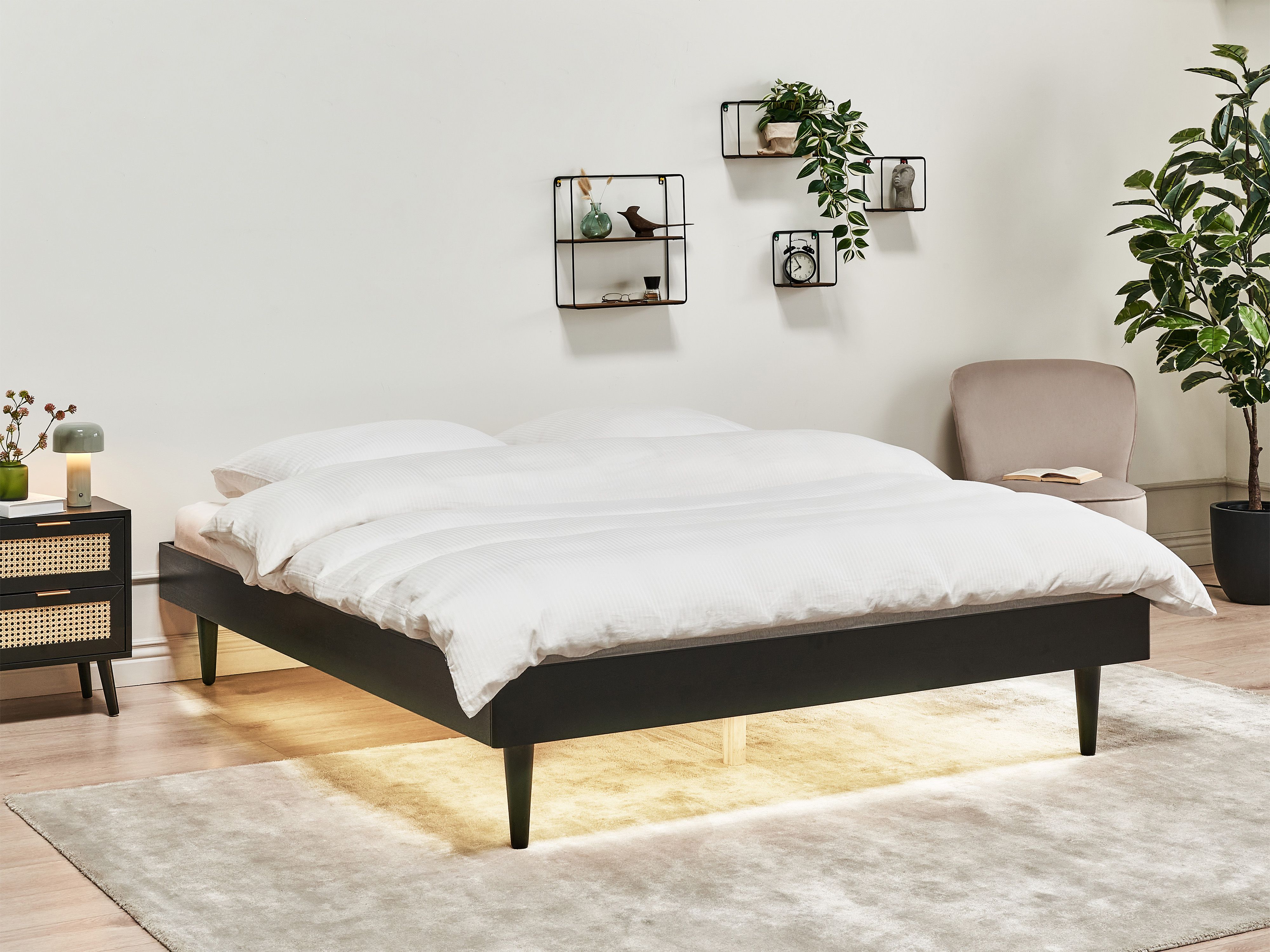 Bed with LED TOUCY 160 x 200 cm (EU King Size) Black