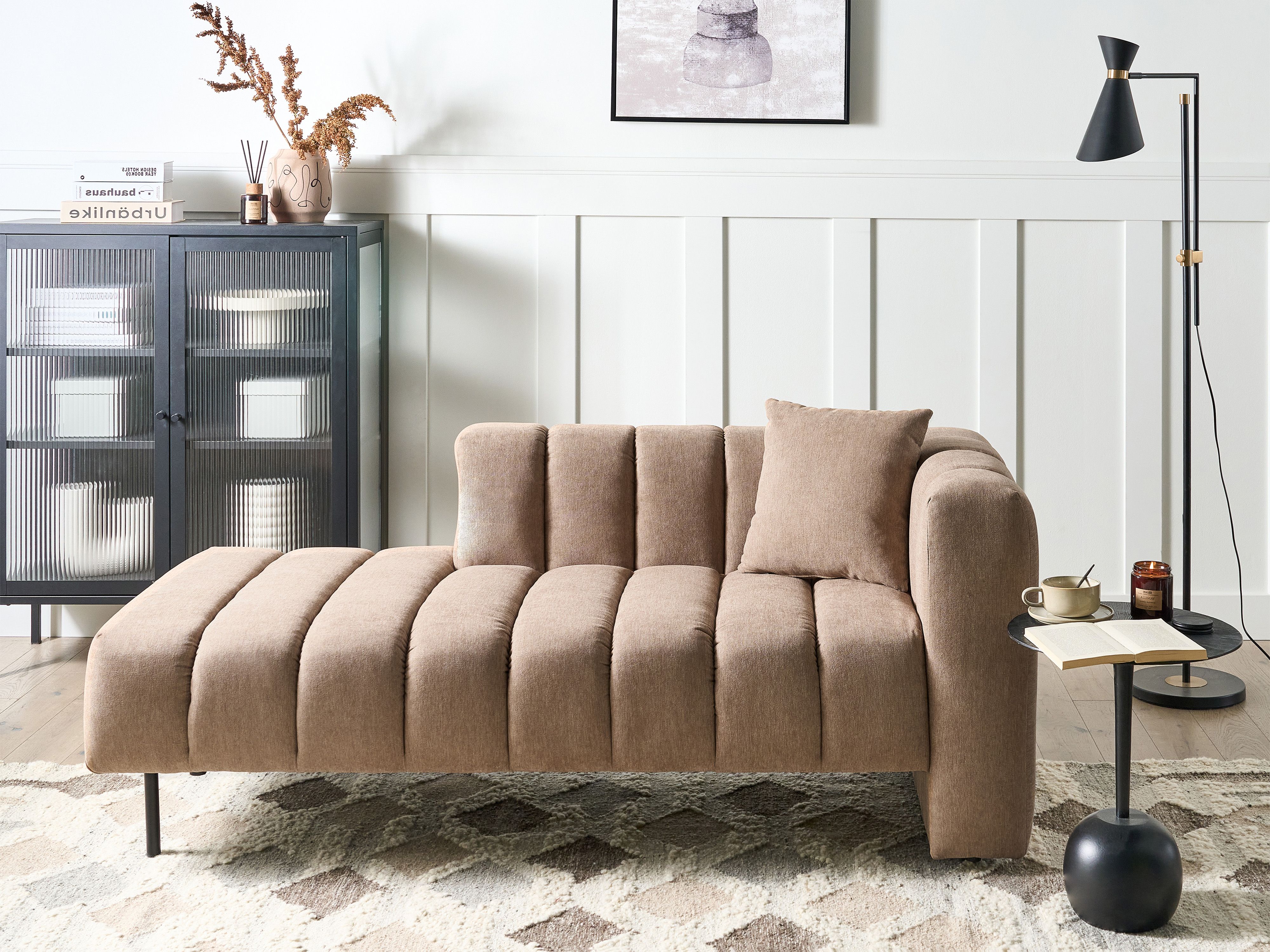 Right-Hand Chaise Lounge LANNILS Fabric Light Brown