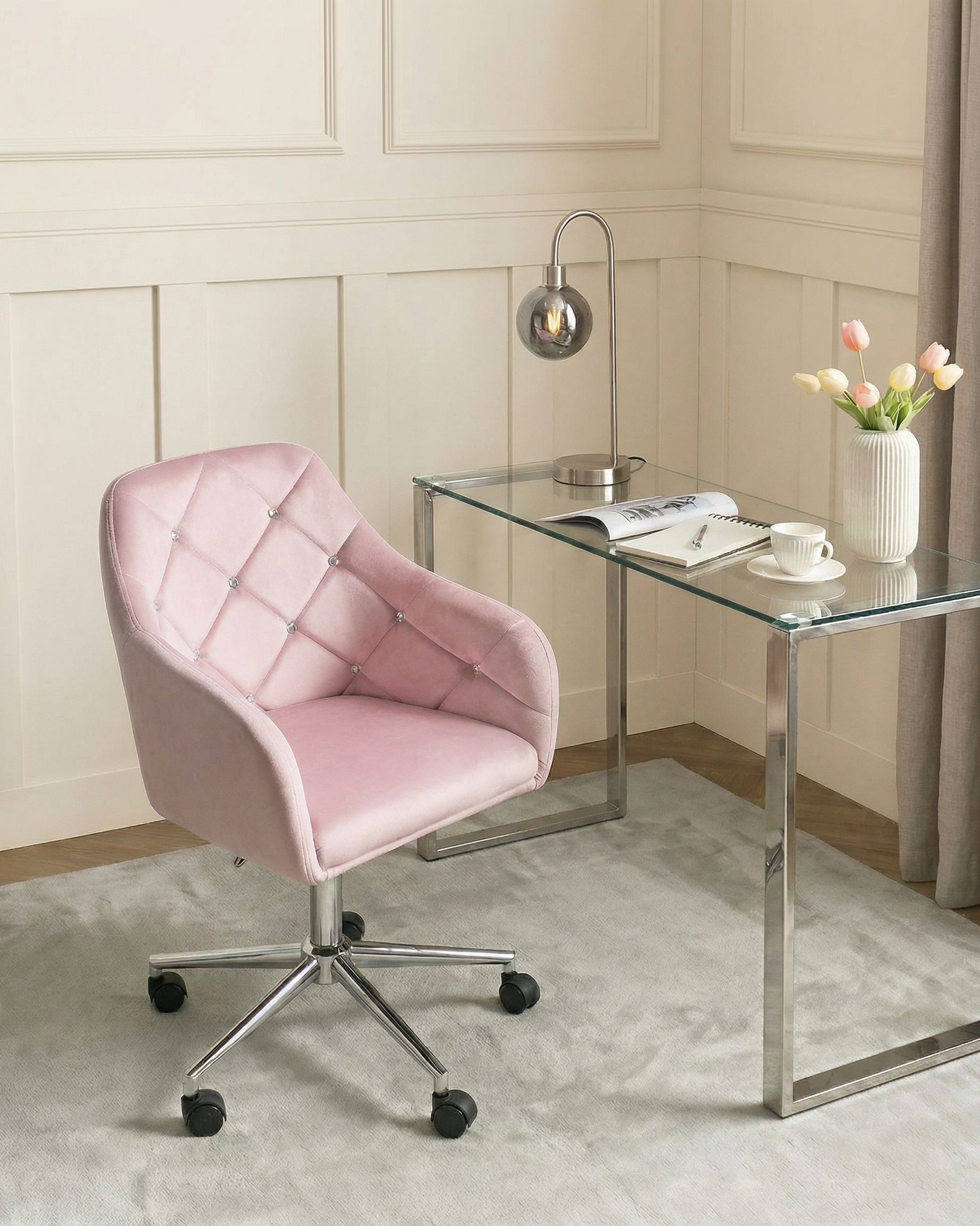 Desk Chair VELORIA Velvet Pastel Pink