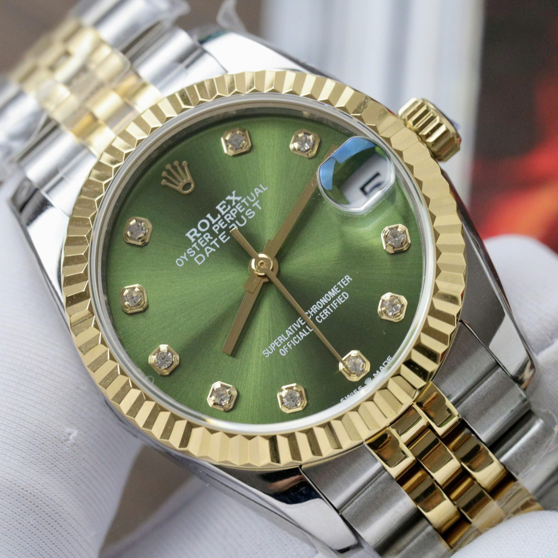 Rolex DateJust Fake Watches Green Dial Jubilee Strap 31mm - Elite Watch Atelier