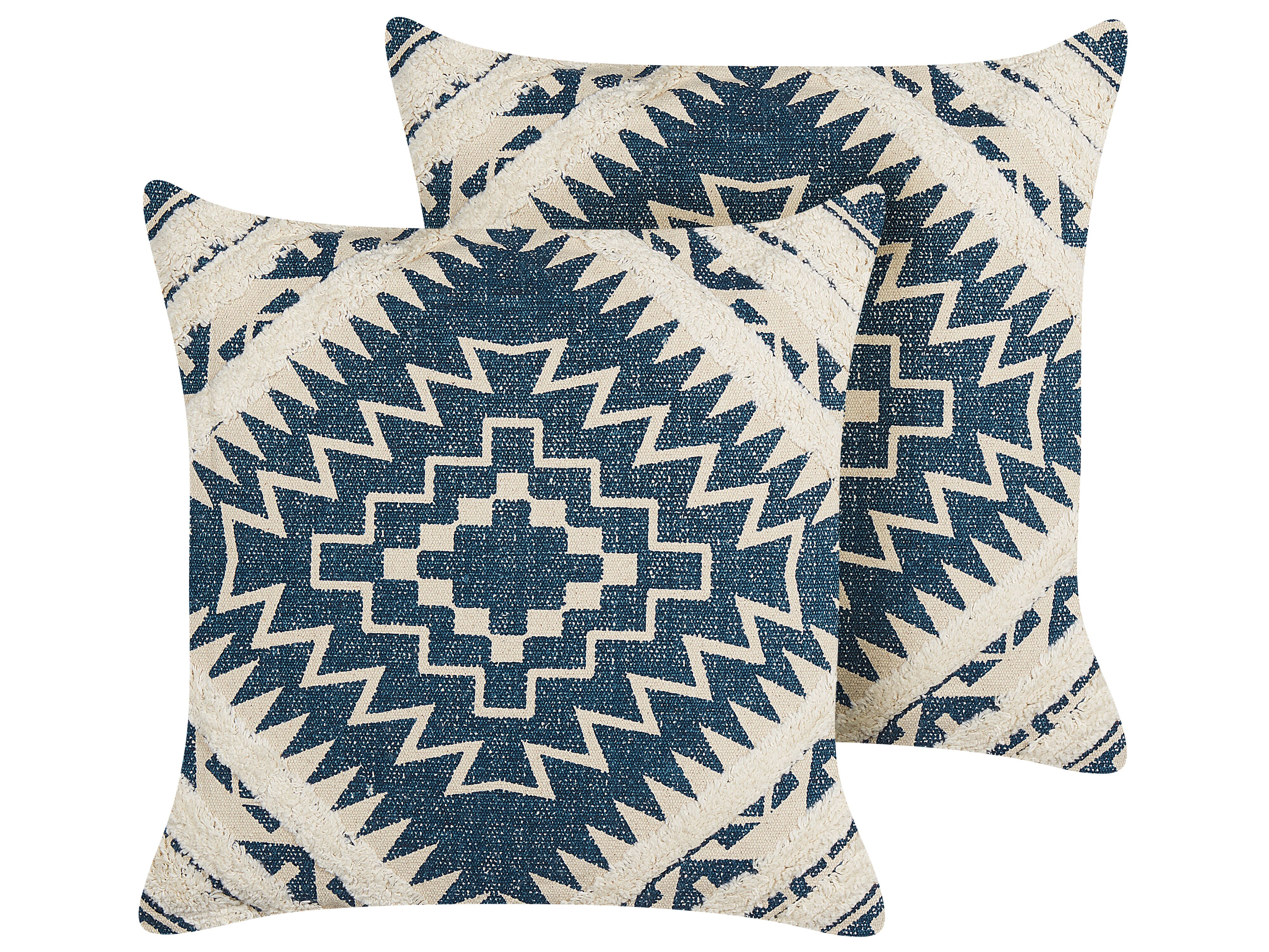 Set of 2 Decorative Cushions SAFI Cotton 50 x 50 cm Blue Geometric Pattern