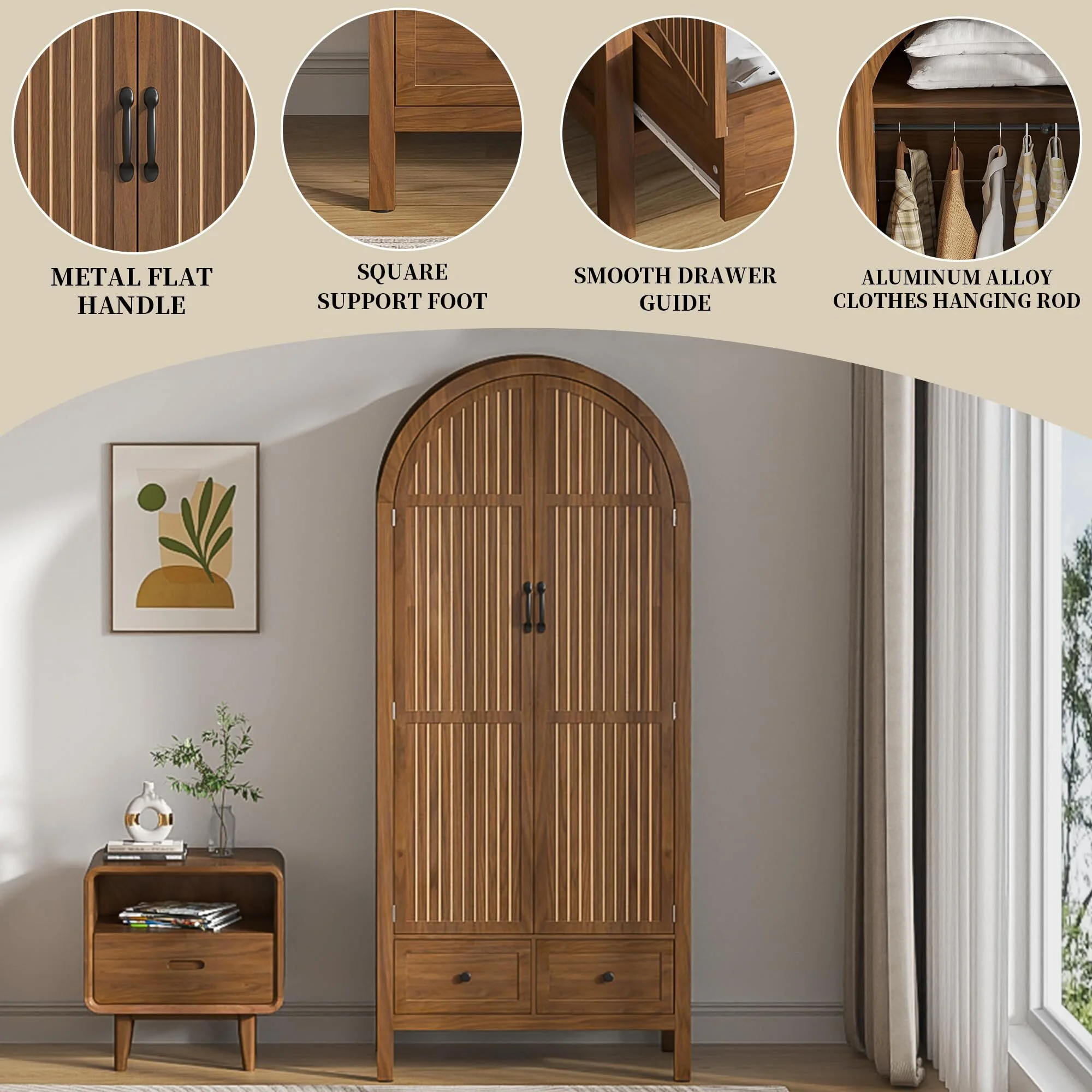 Armoire Wardrobe Closet, Bedroom Armoire with Drawers, Wood Wardrobe Storage Cabinets - Image 12
