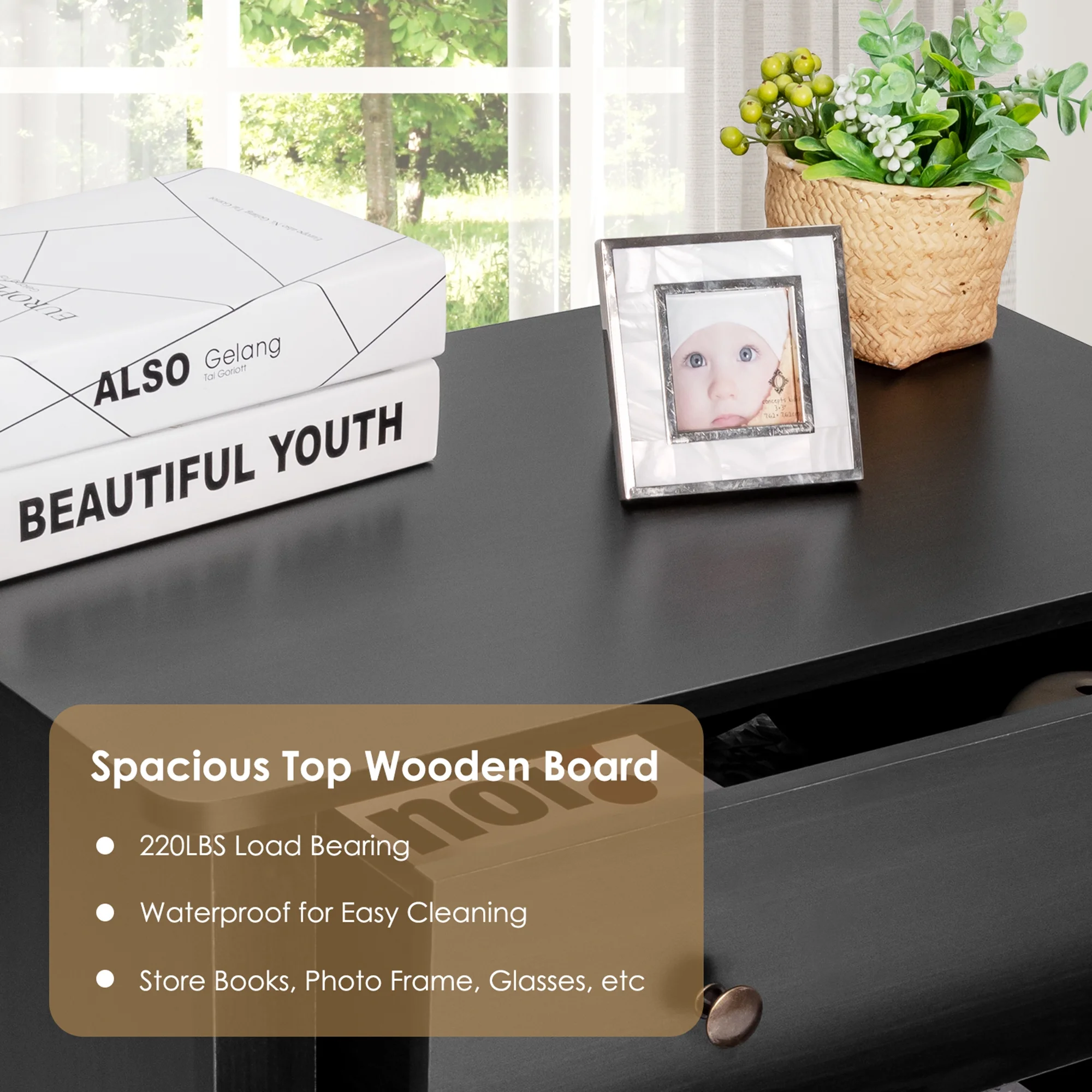 Gymax 3 Drawer Dresser Chest of Drawers Bedside Table for Living Room Bedroom Espresso - Image 19