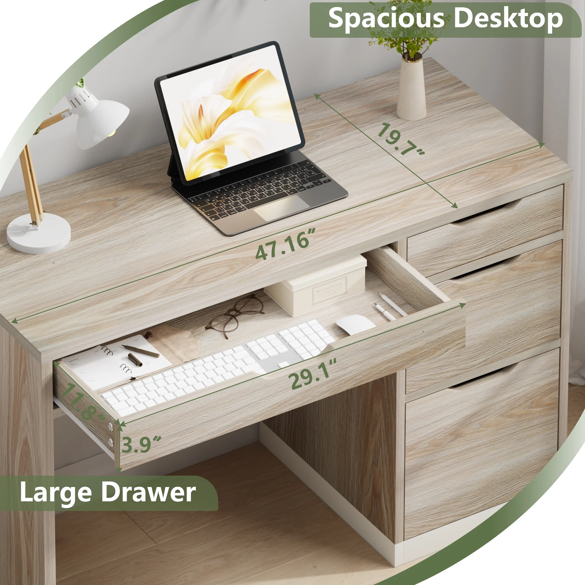 DreamCurship White Desk with Drawers, Modern Computer Desk with File Drawers, Home Office Study Writing Desk with Storage, White - Image 10