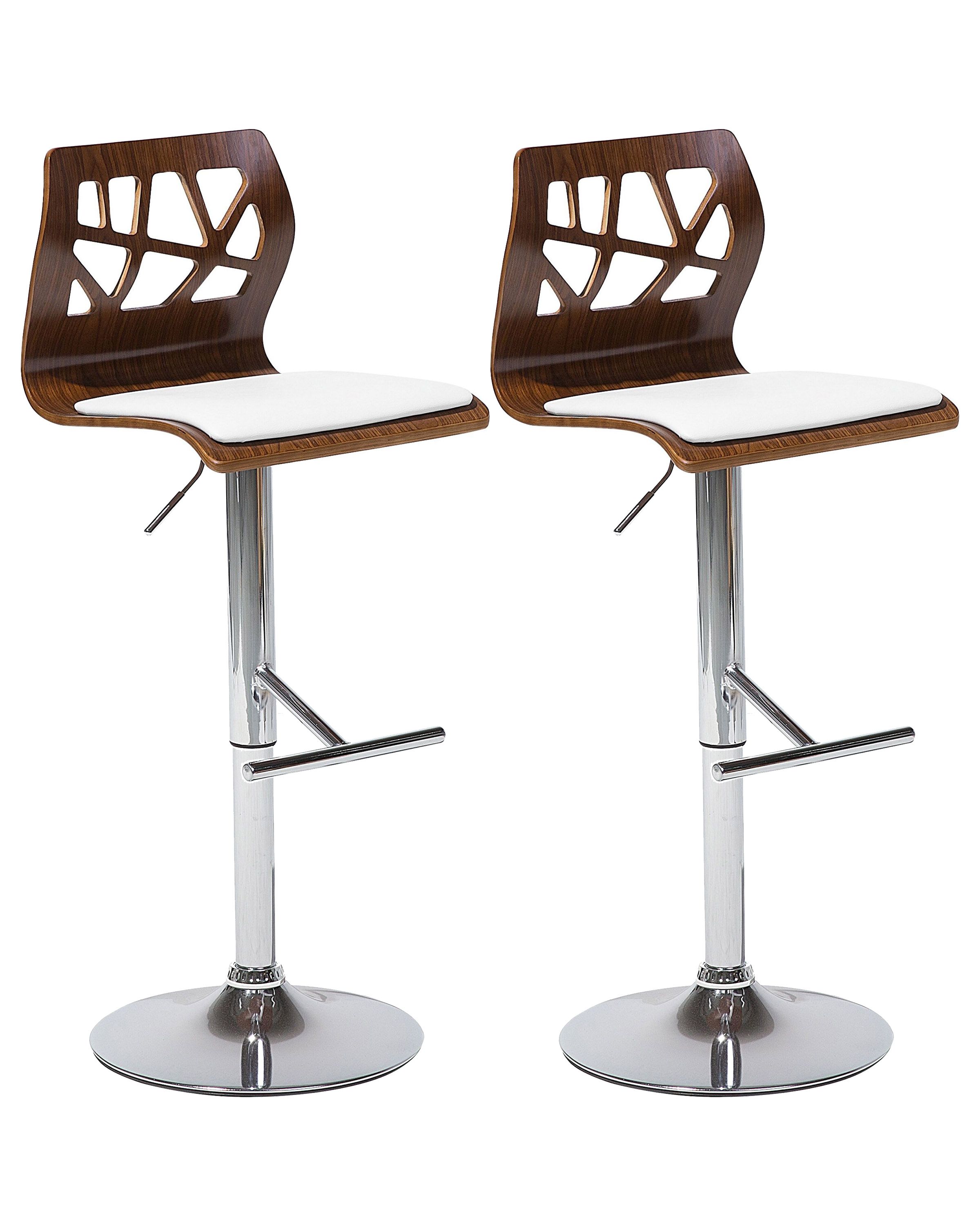 Set of 2 Bar Chairs PETERSBURG Faux Leather Swivel White/ Silver