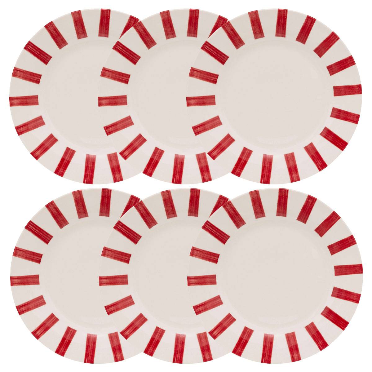Set of 6 "Cheri" dinner plates Porcelain, D.26.8 cm, Red