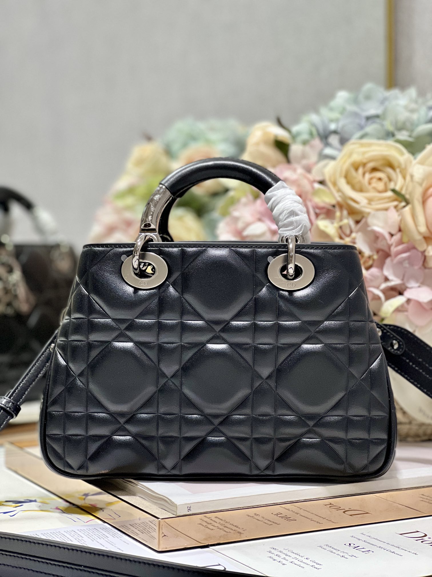 The Medium Lady 95.22 Bag With Black Tone Hardware Black/White/Grey For Women 9.5in/ 24cm1:1High-quality replica