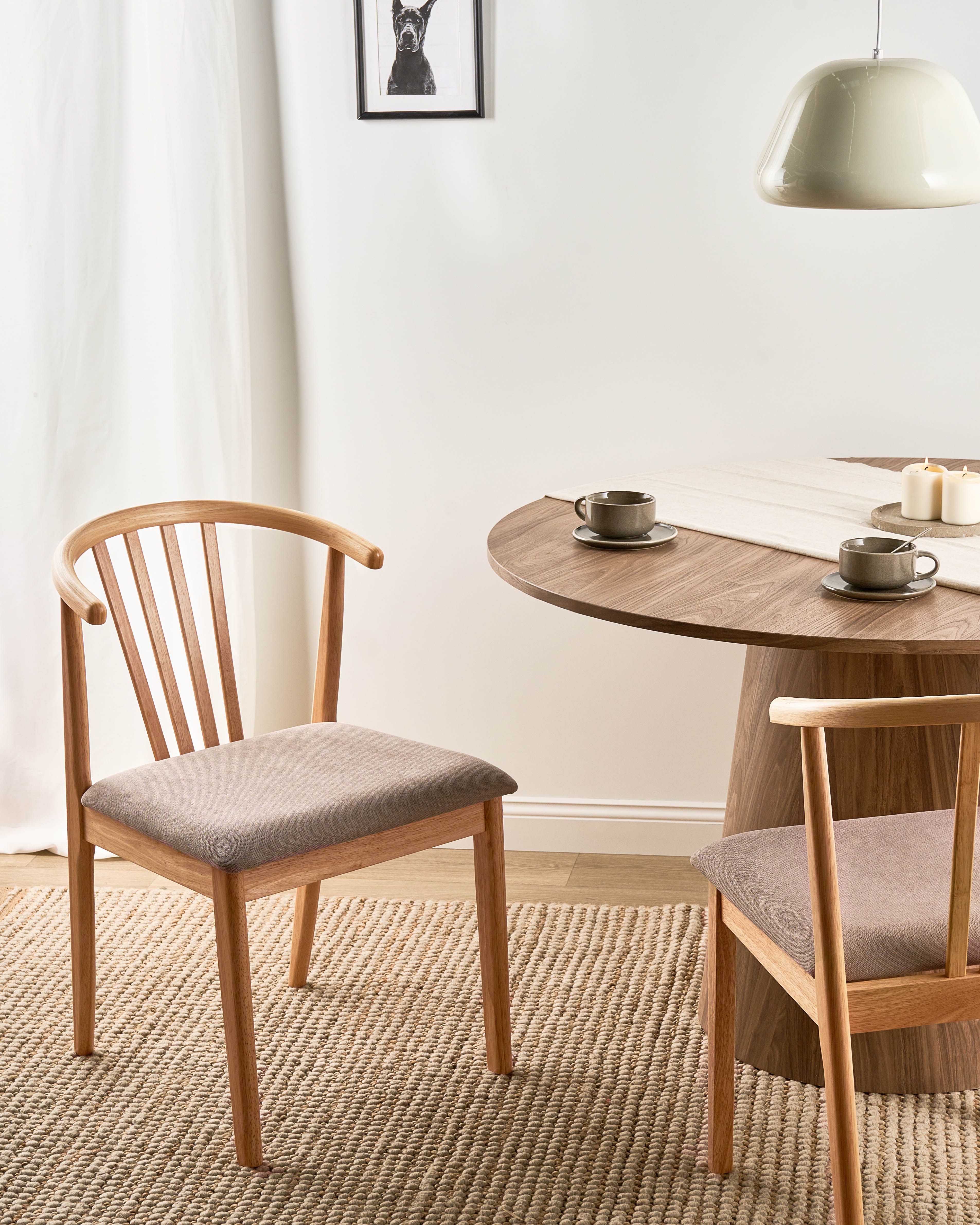 Set of 2 Dining Chairs CRAIG Wood Light Brown/ Taupe