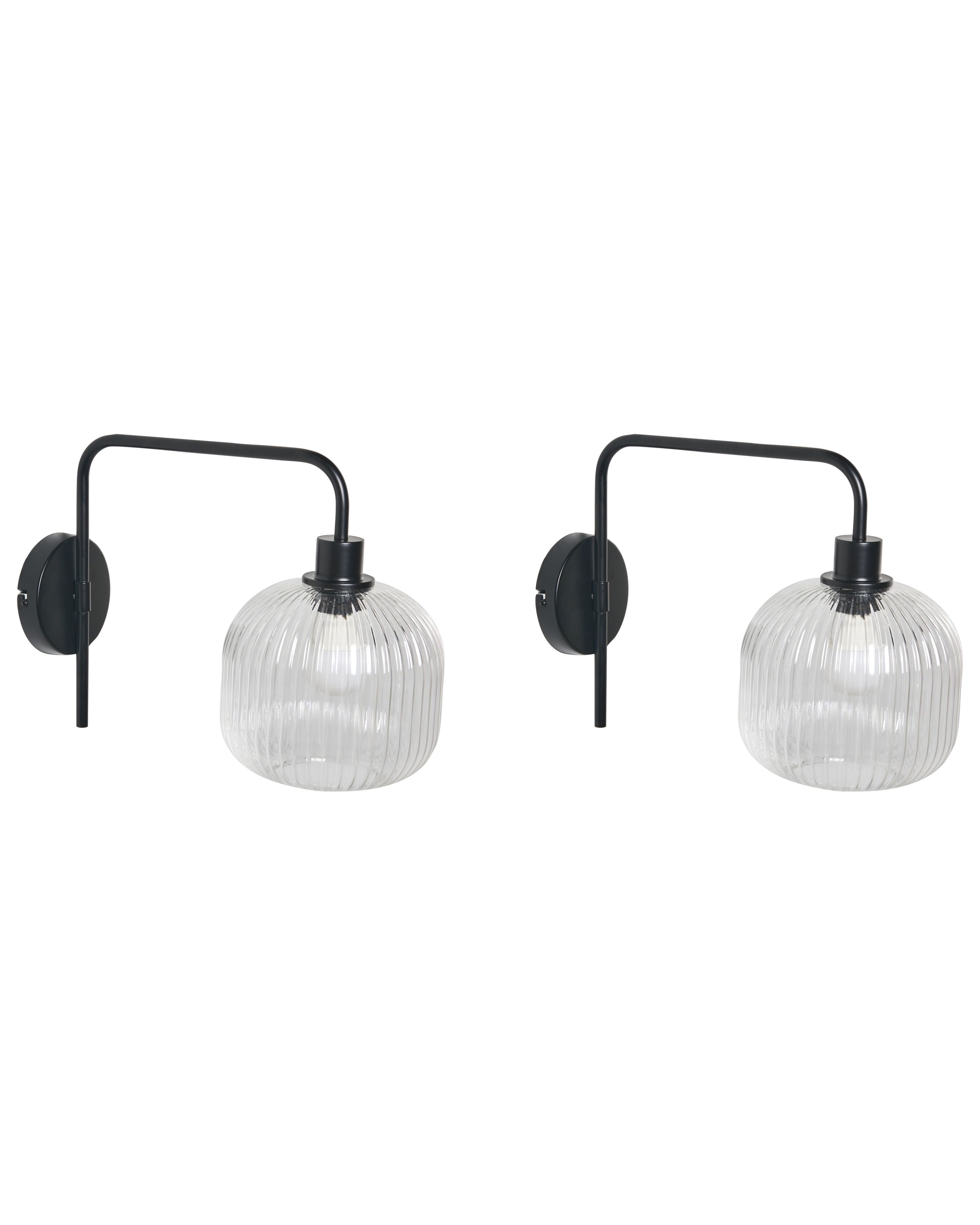 Set of 2 Wall Lamps COMAPALA Metal Black