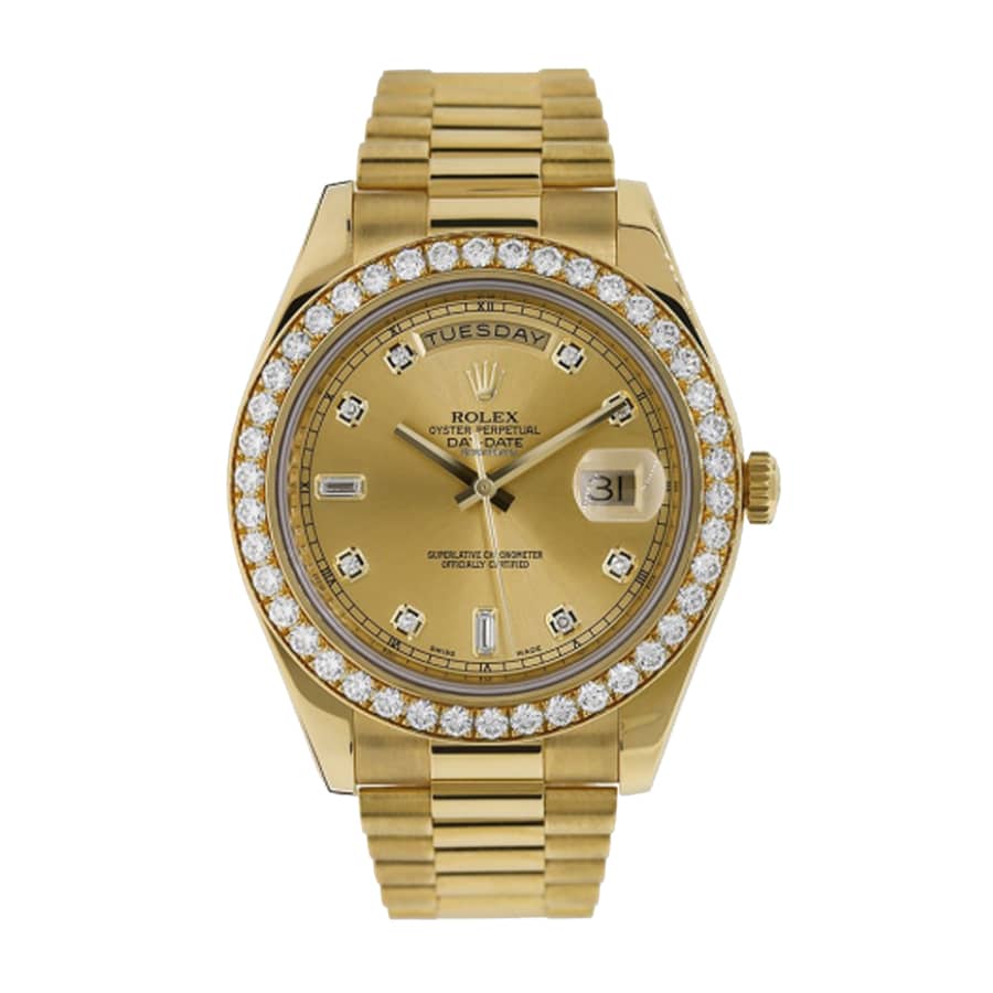 Rolex Day-Date 228348 Diamonds Gold Dial Replica - Elite Watch Atelier