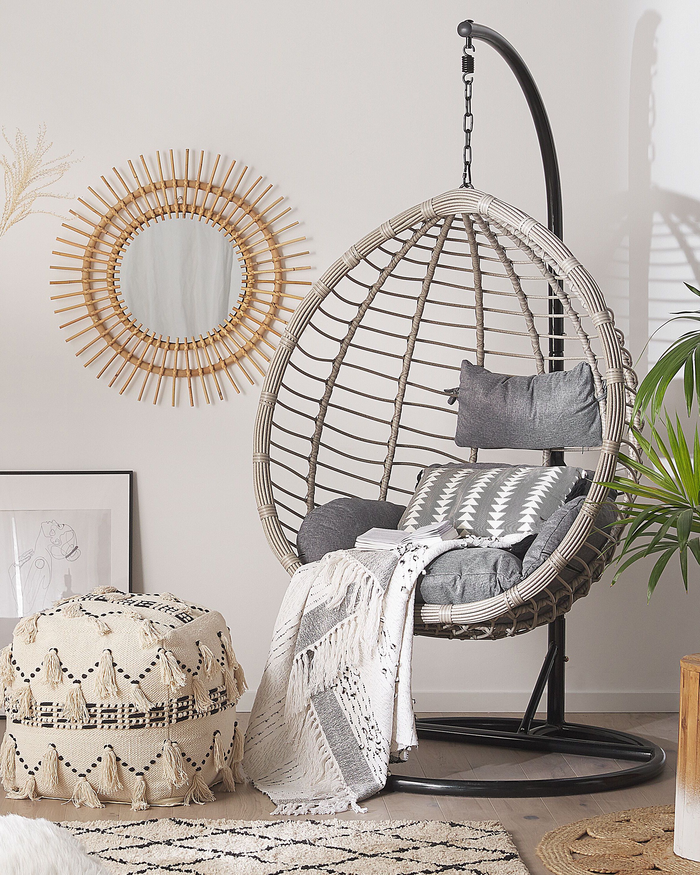 Hanging Chair with Stand TOLLO PE Rattan Grey