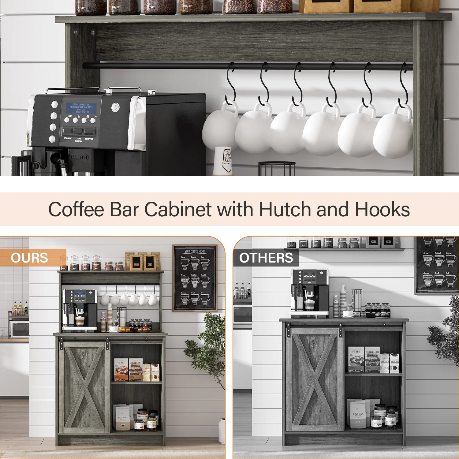 Catrimown Coffee Bar Cabinet, Barn Door Sideboard Buffet Cabinet with Storage, White - Image 17