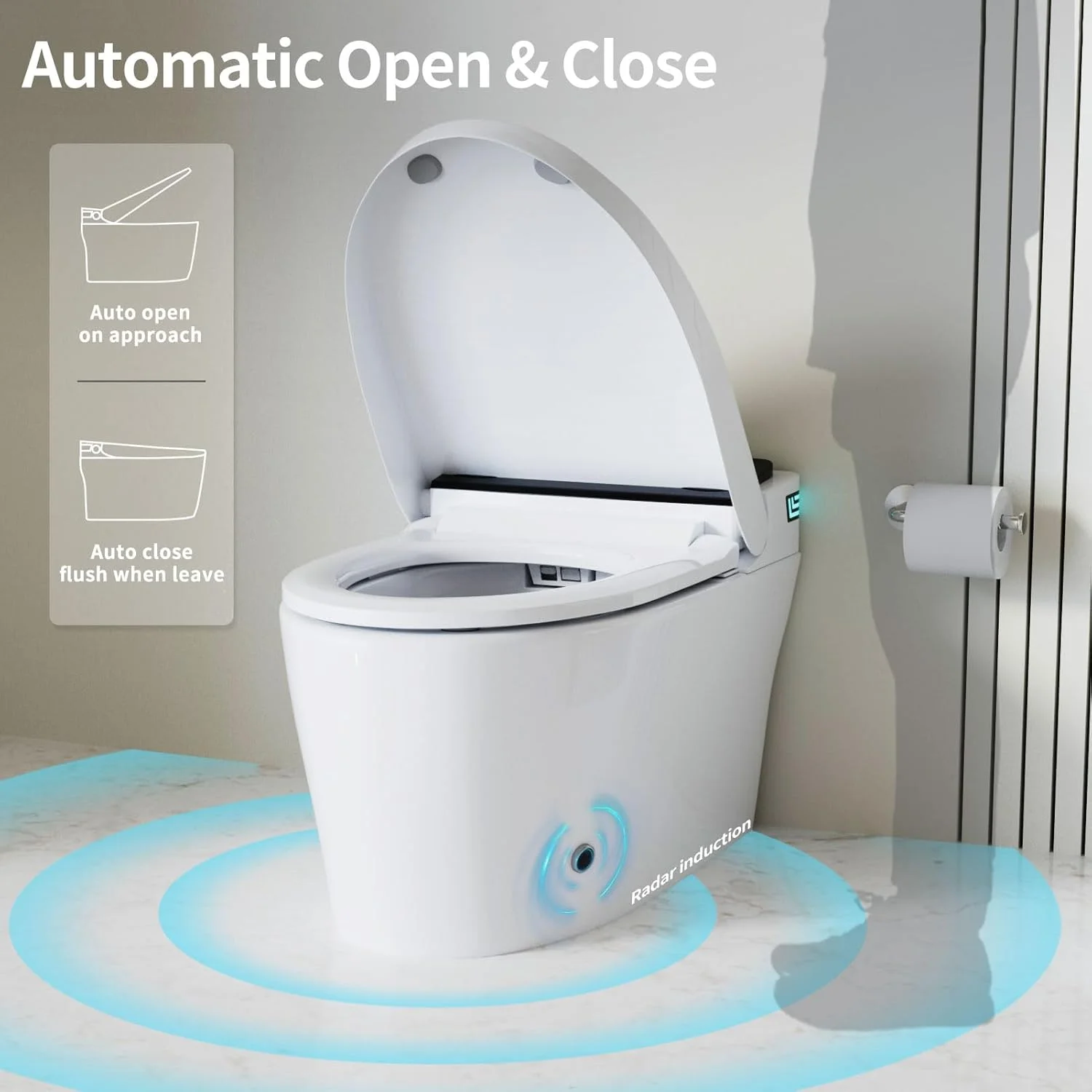 LALAHOO Smart Toilet with Bidet Built in, Auto Open & Close, Elongated Heated seat, Foot Sensor Flush, LED Display, Warm Water Wash, Dryer, Night Light, Black - Image 43