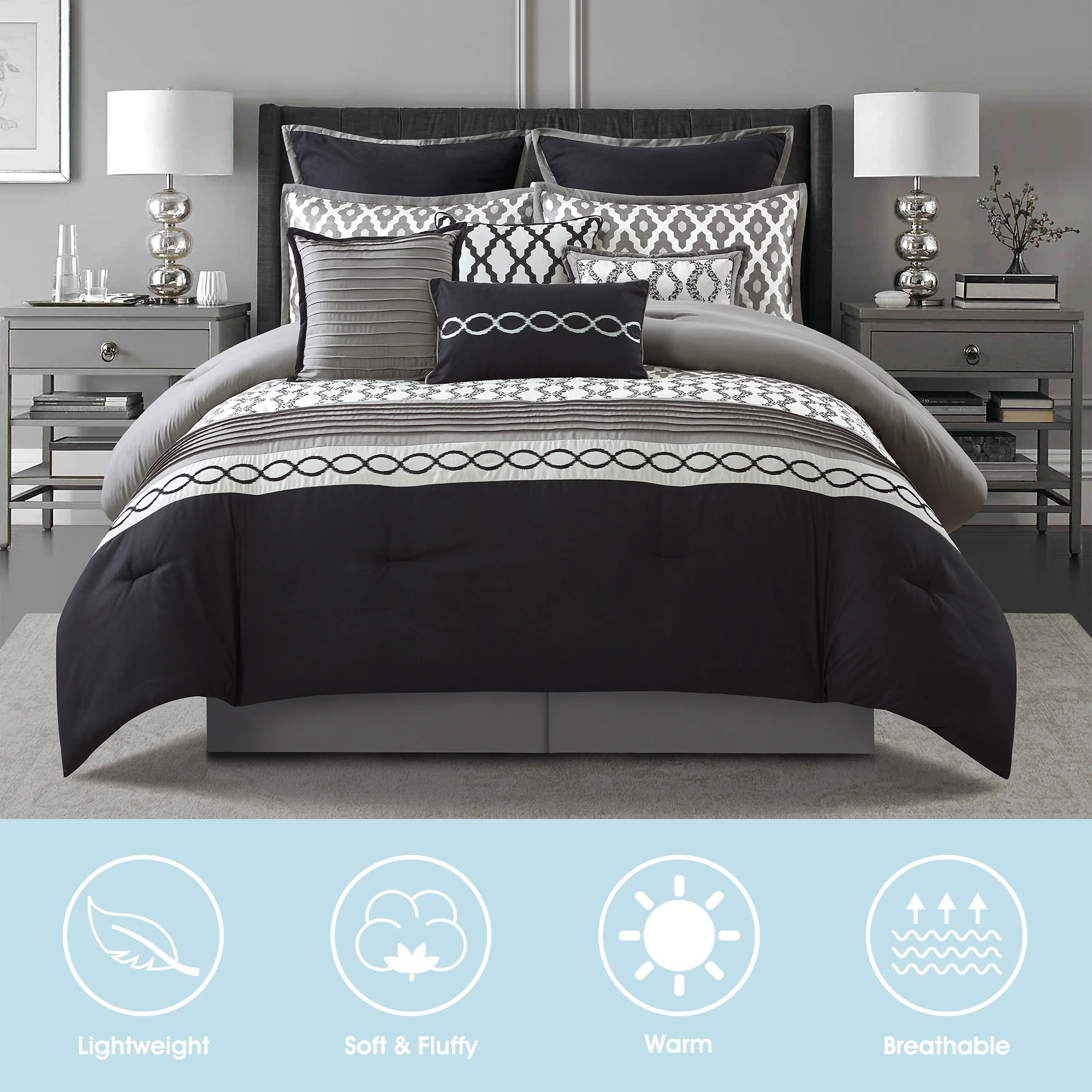 LANCO MODERN LIFESTYLE King Size Comforter Set, Burgundy, 10 Piece Bed in a Bag for All Seasons, Luxury Extreme Comfort Bedding Sets with Bedskirt, Pillow Shams, Euro Shams and Decor Pillows - Image 43