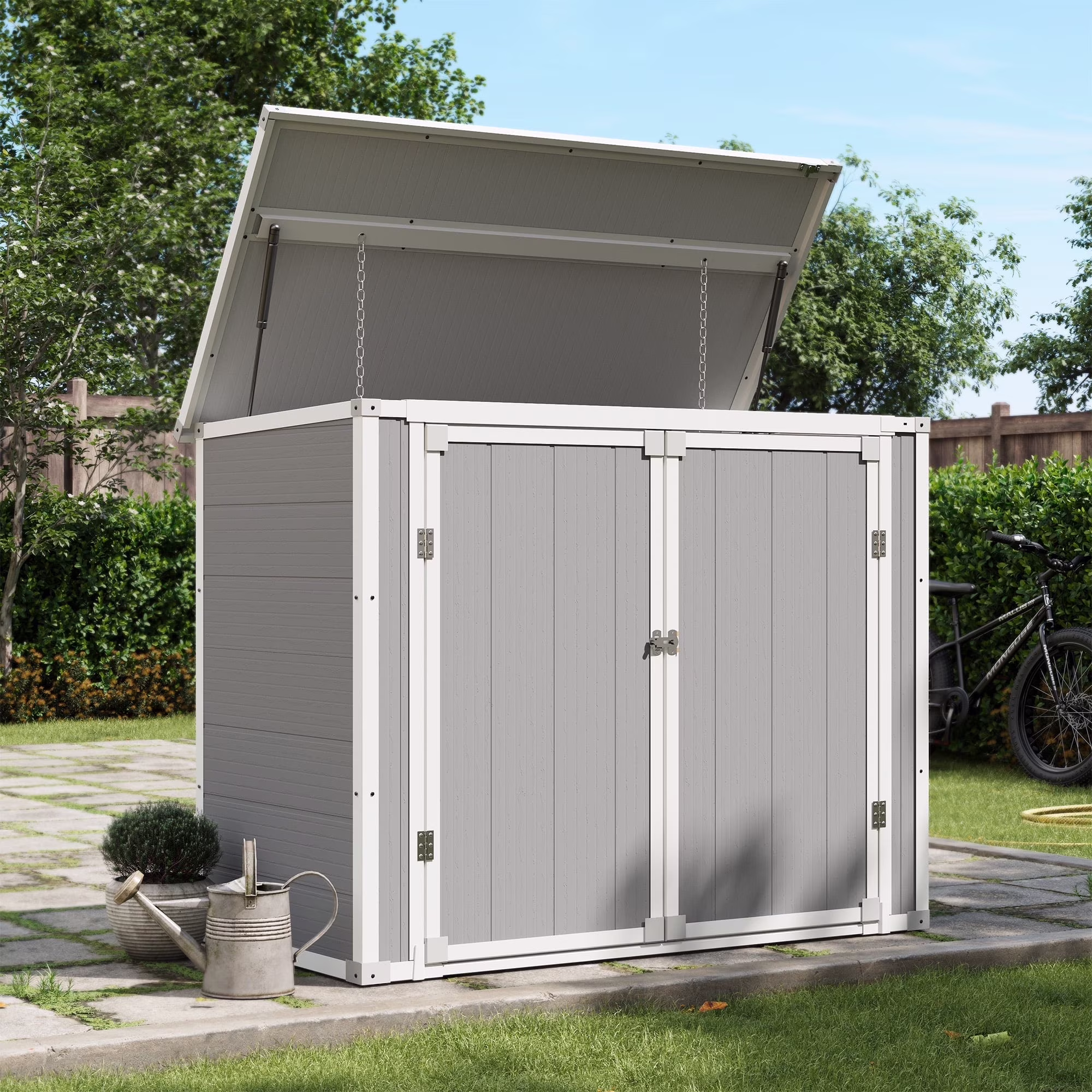 UDPATIO Outdoor Storage Shed 5x3 FT, Resin Garden Shed for Backyard, Patio, Lawn, Grey & White - Image 8