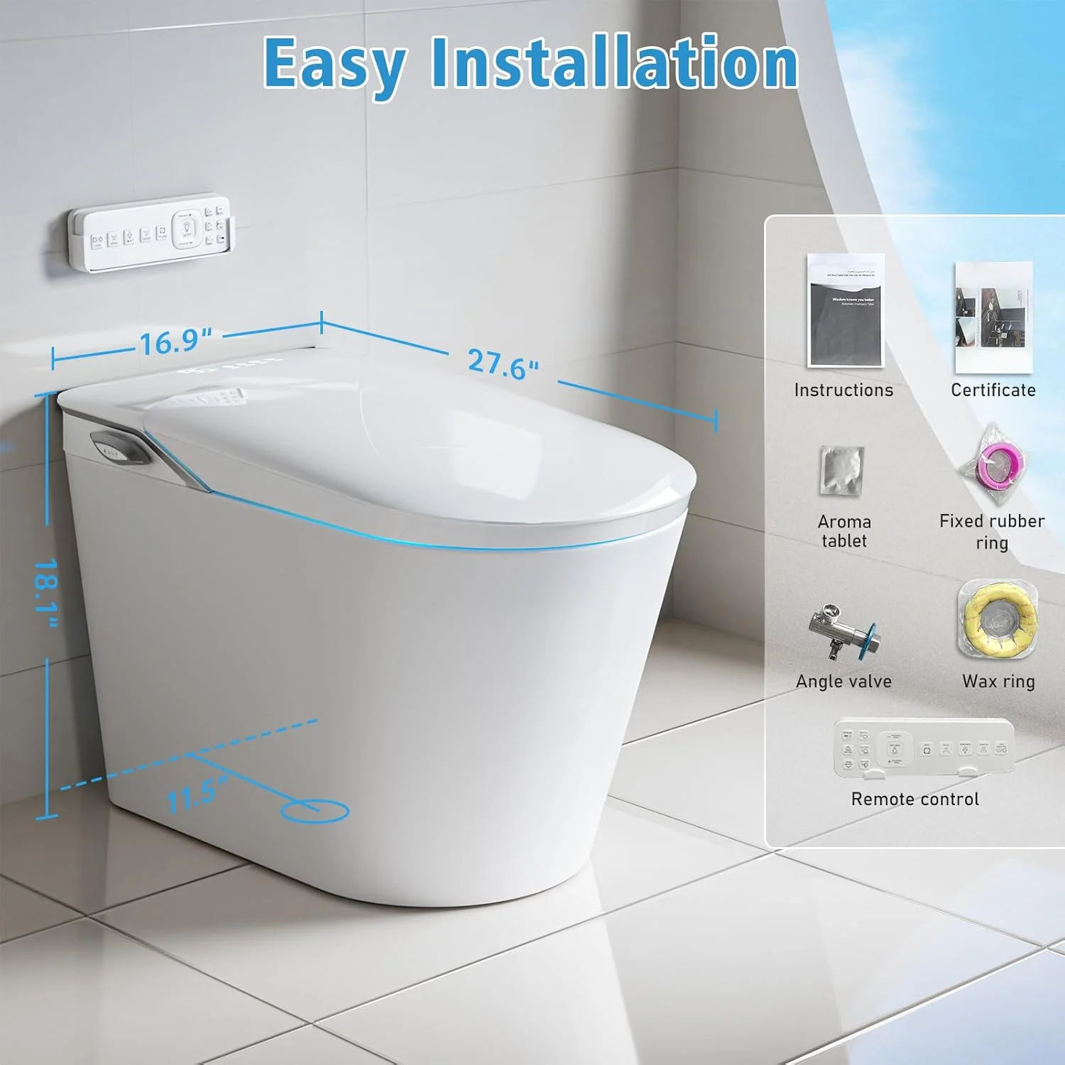 LALAHOO Smart Toilet with Bidet Built in, Auto Open & Close, Elongated Heated seat, Foot Sensor Flush, LED Display, Warm Water Wash, Dryer, Night Light, Black - Image 30