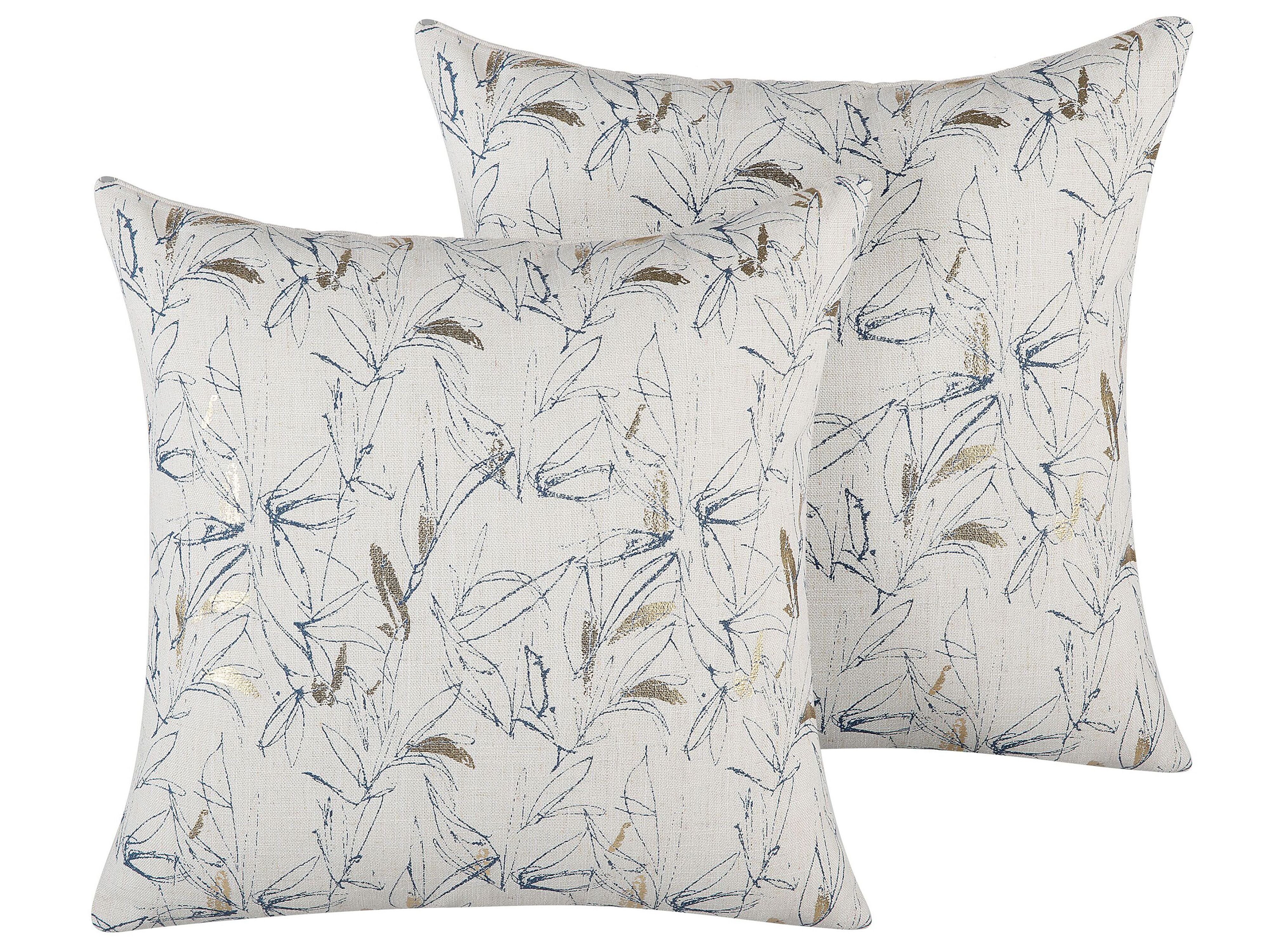 Set of 2 Decorative Cushions ARBOR 45 x 45 cm Beige Floral Pattern