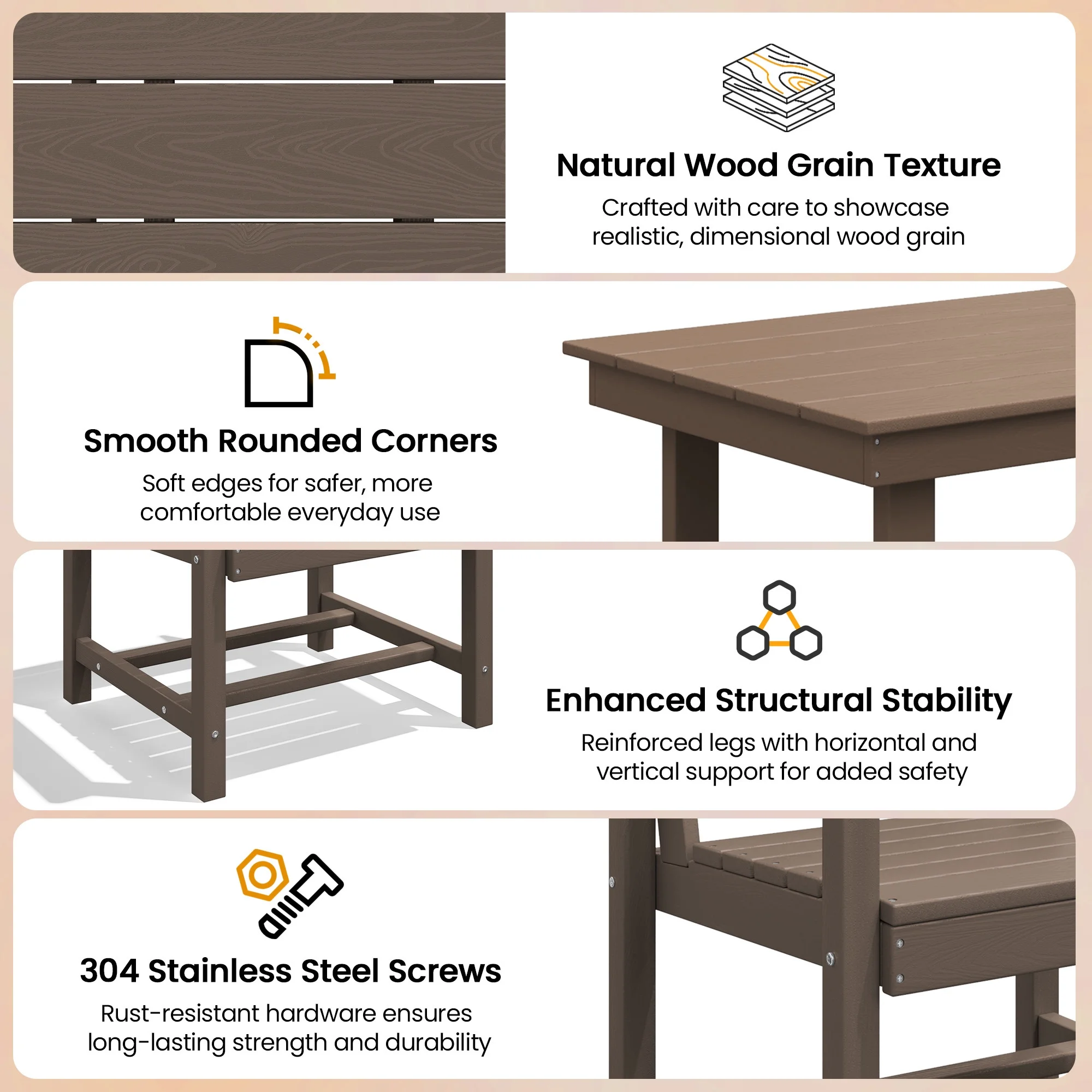 KINGYES 7-Piece Outdoor Dining Set, HDPE Patio Table and Chairs with Umbrella Hole, Gray - Image 55
