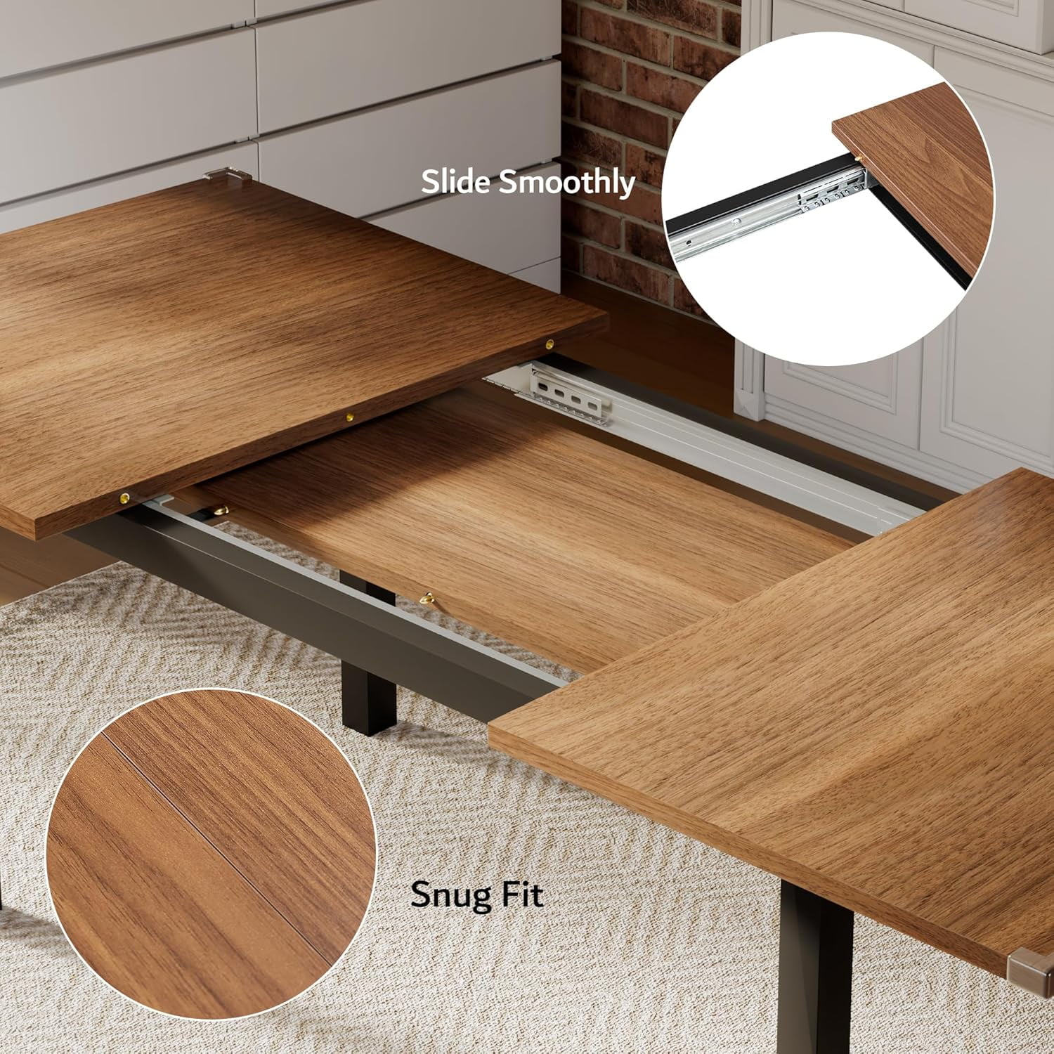 iPormis 63" Extendable Dining Table for 4-8, Square Wooden Dining Room Table with Metal Base, Modern Extendable Table for Small Kitchens, Dining Office Areas, Black - Image 19