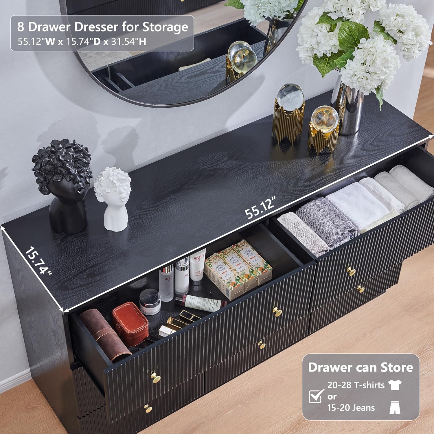 Fluted Dresser for bedroom, 55