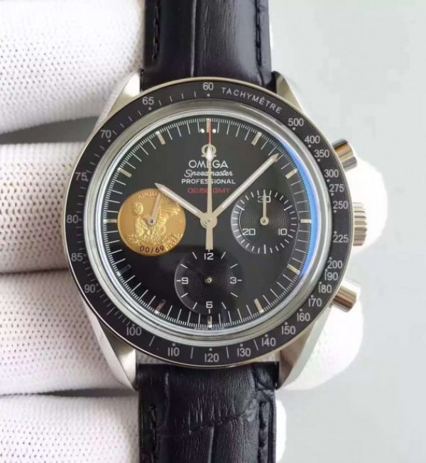 Replica Omega Speedmaster Apollo 11 40th anniversary Black Dial Leather Manual Winding - Top club