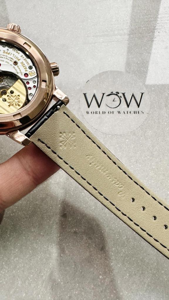 Replica PATEK PHILIPPE 6104P Moon RG Black Dial Diamond Bezel on Black Leather Strap A240 V2 - Top club
