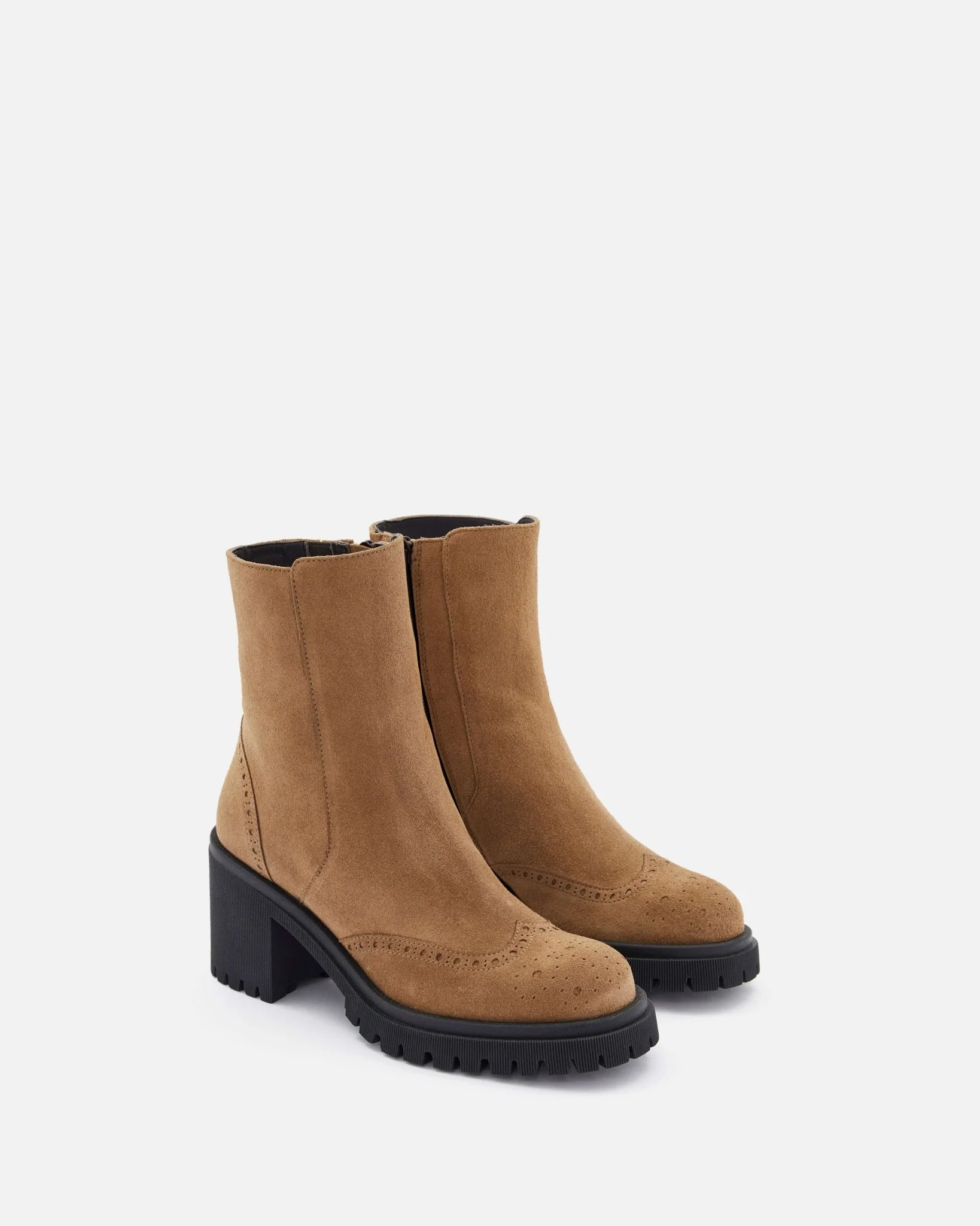 BOTTINES LINNY/VEL - En cuir velours taupe