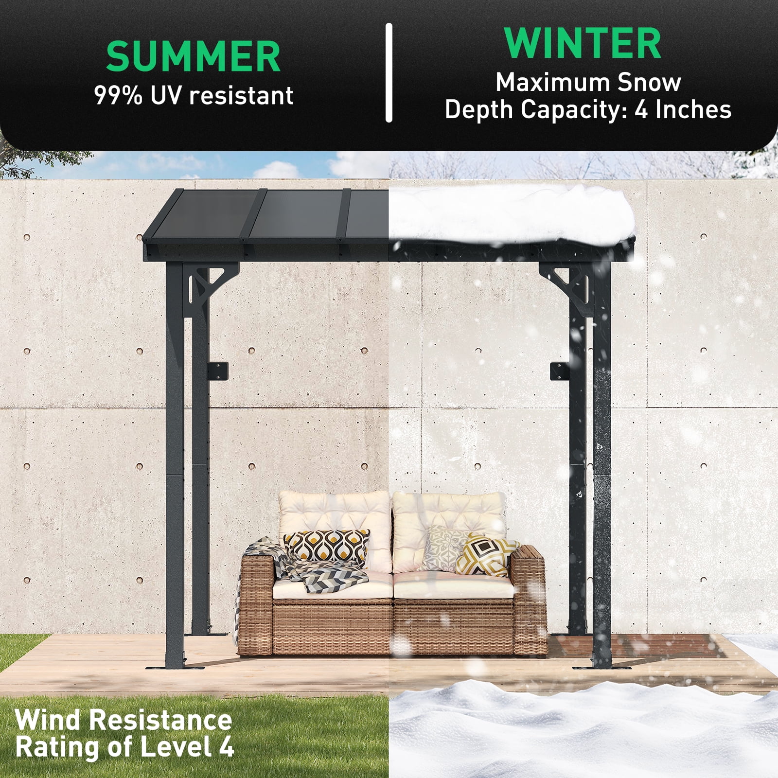 Aoxun 8' x 5' Gazebo for Patio, Gazebo Pergola with Sloped Roof, Grill Gazebo Large Wall-Mounted Heavy Duty Awnings, for Backyard, Deck, Patio - Image 10