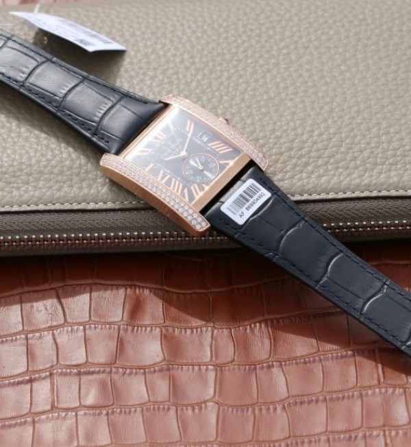 Replica Cartier Tank MC RG Gray Textured Dial Diamonds Bezel Leather Strap - Top club