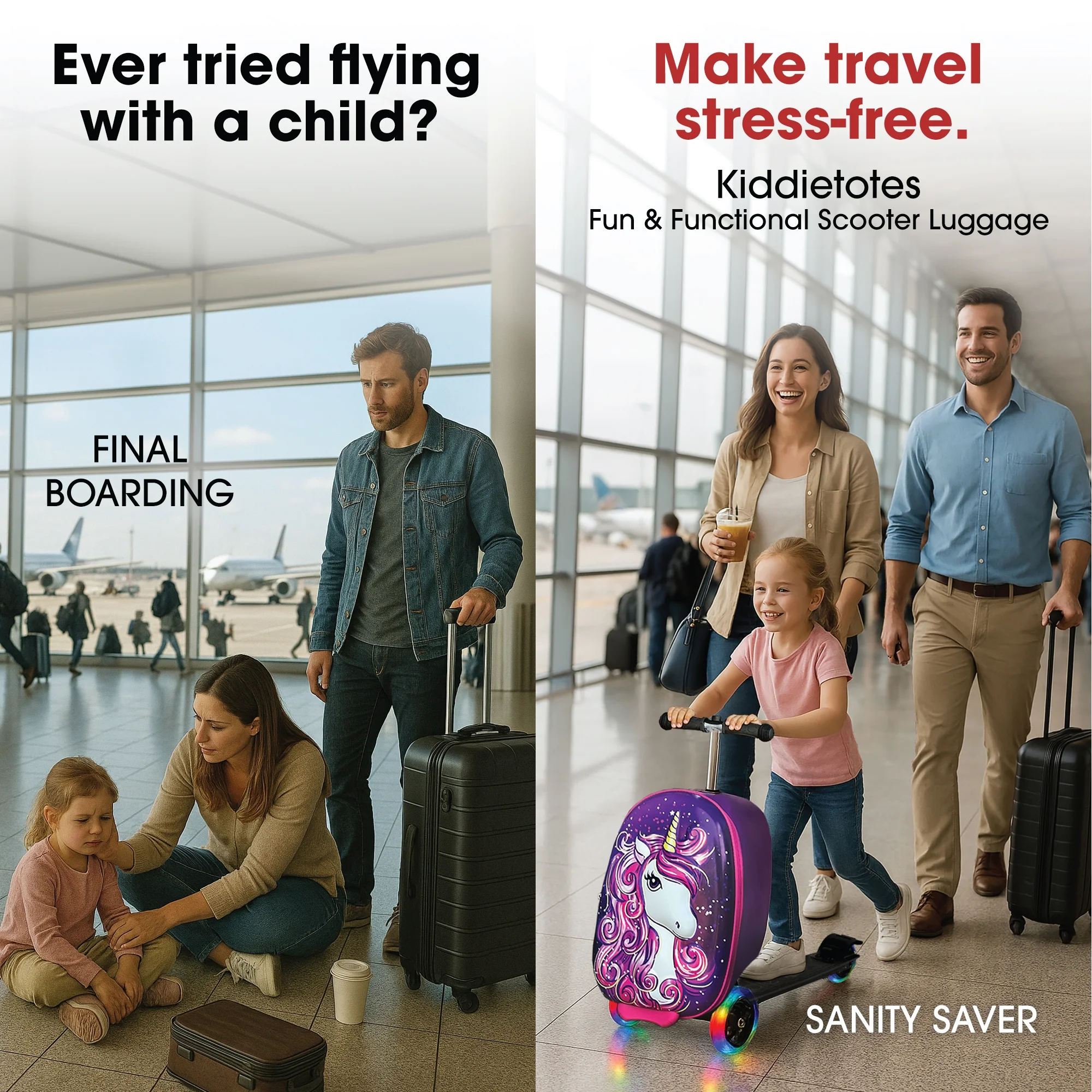 Kiddietotes Kid's Hard Shell Scooter Ride On Suitcase, Pink - Image 20