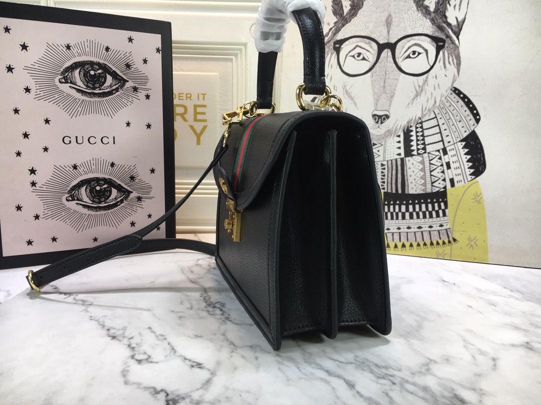 Replica Gucci Ophidia Small Top Handle Bag With Web Black/White1:1High-quality replica