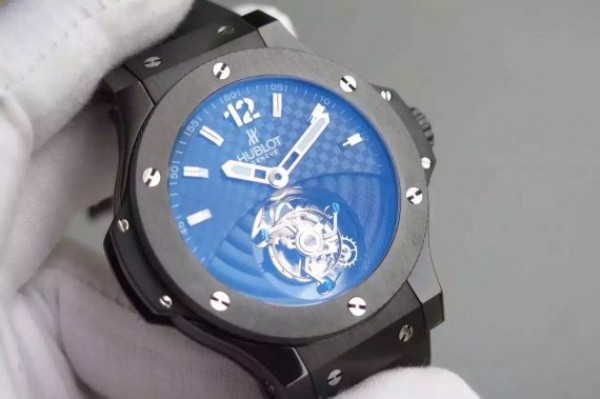 Replica Hublot Big Bang Tourbillon PVD Black Textured Dial Black Rubber Strap - Top club