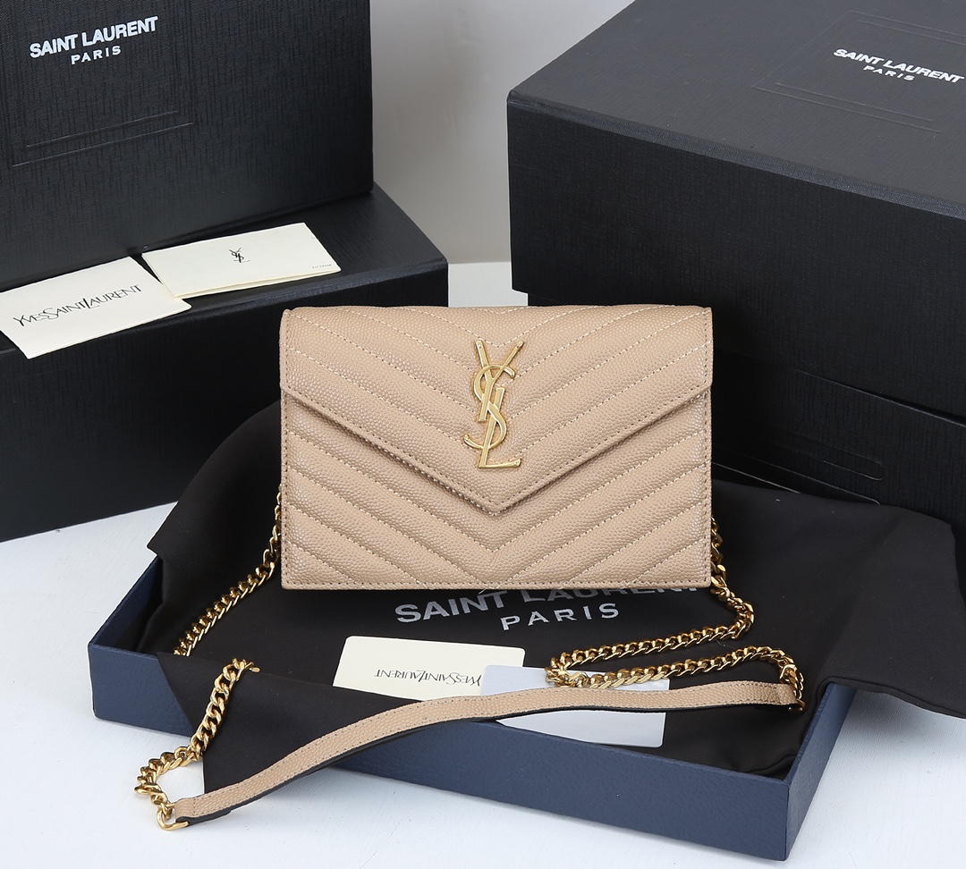 Replica Ysl Envelope Chain Wallet In Grain De Poudre Embossed Leather 18881:1High-quality replica