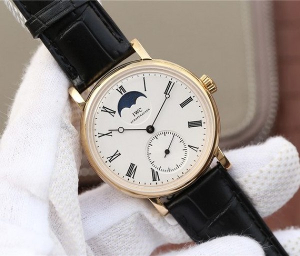 Replica IWC Vintage IW544803 White Dial YG Black Leather Strap - Elite Watch Atelier