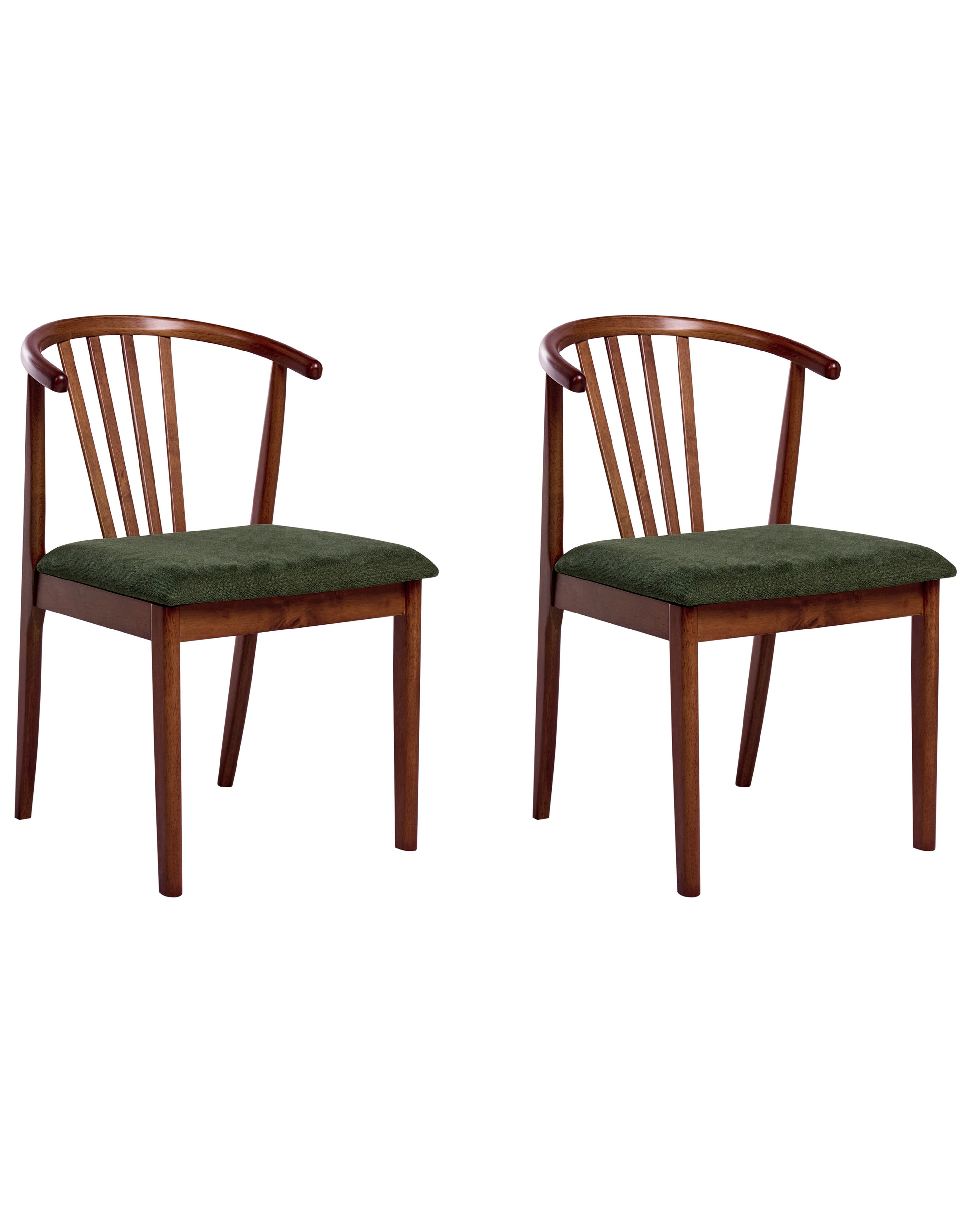 Set of 2 Dining Chairs CRAIG Wood Dark Brown/ Green