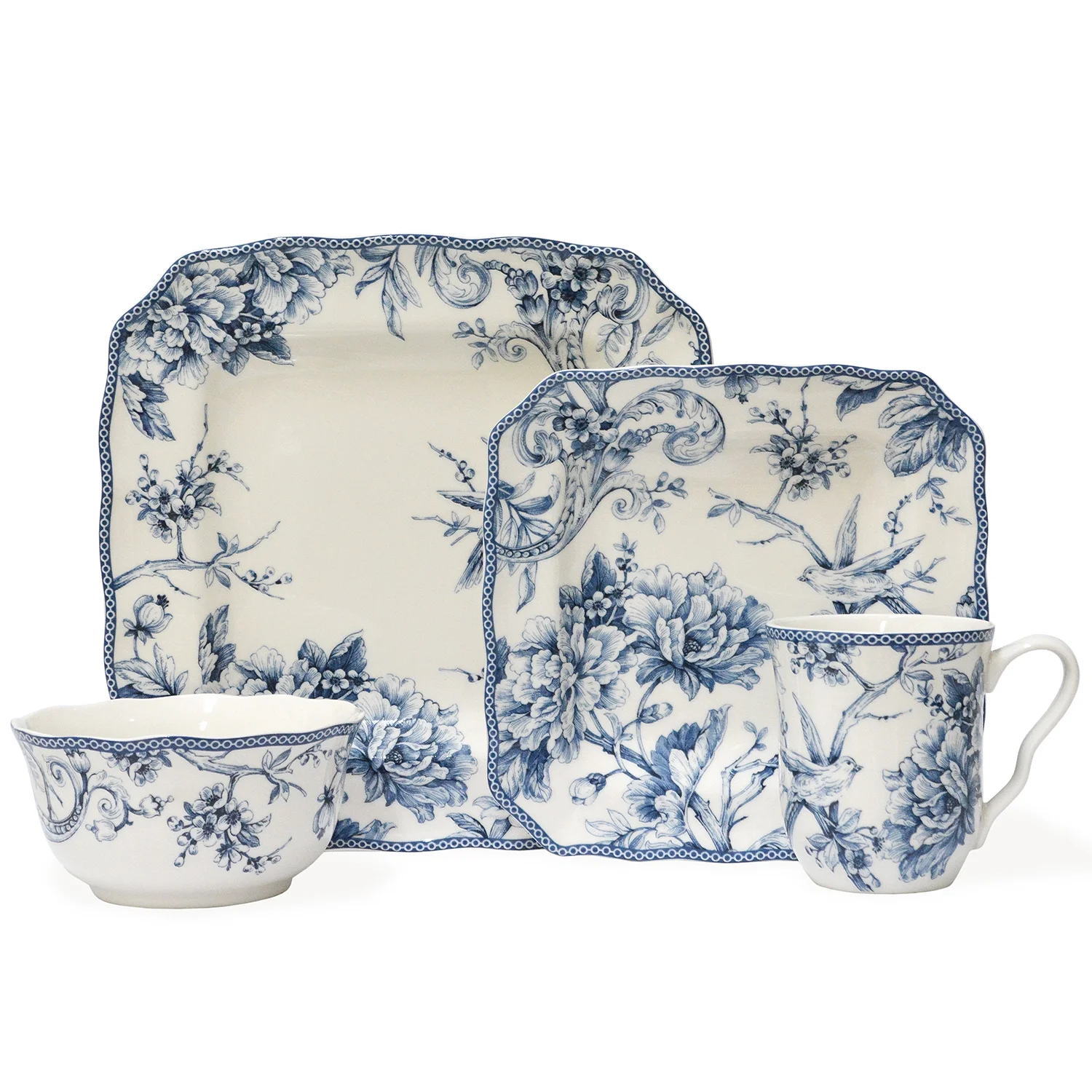222 Fifth Adelaide Round 16-Piece Porcelain Dinnerware Set, Black Toile - Image 45