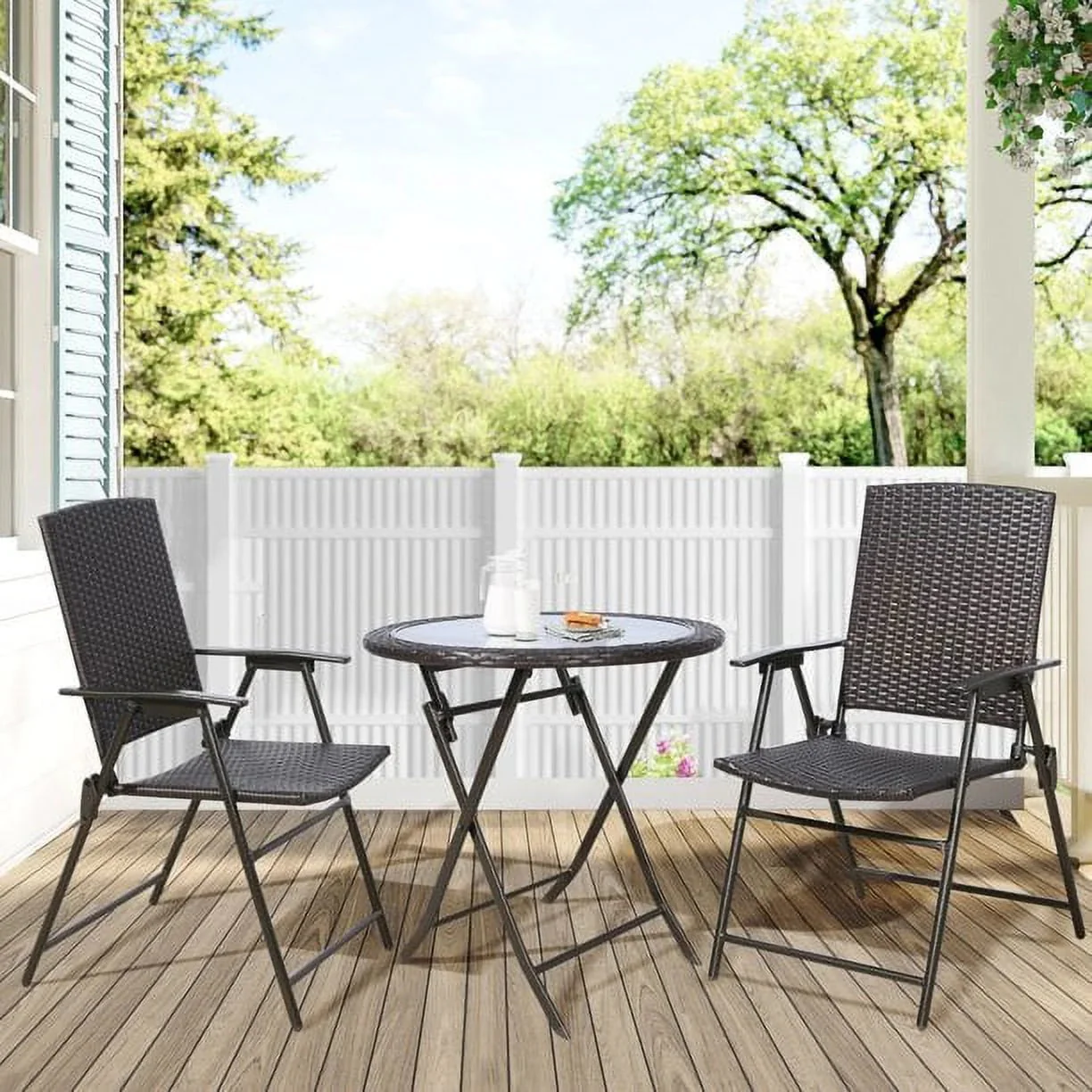 Ulax Furniture 3-Piece Wicker Folding Bistro Set With Balcony Table And Chairs